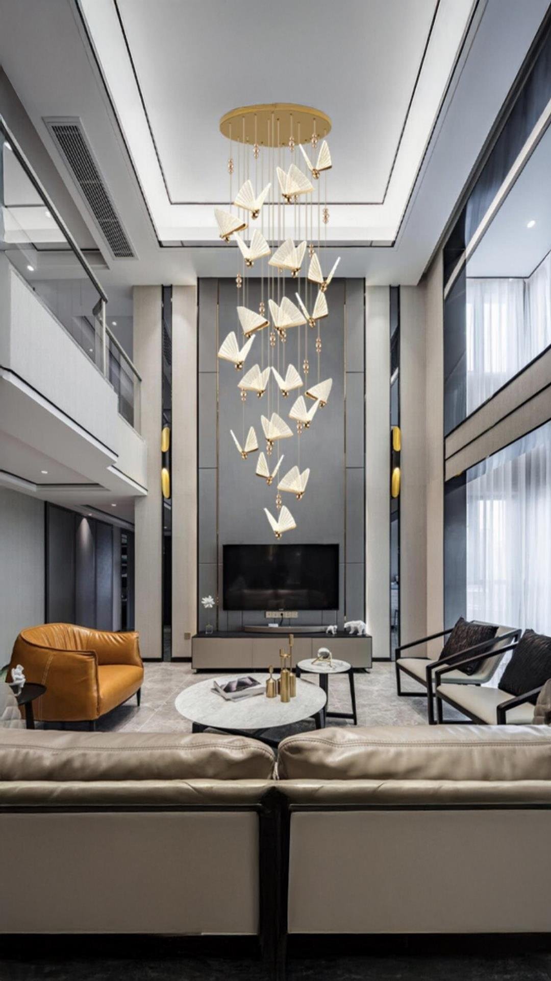 Luxury Modern Exclusive Sarkıt Kelebek Led Avize 19’lu Gold Sarı Gün Işığı