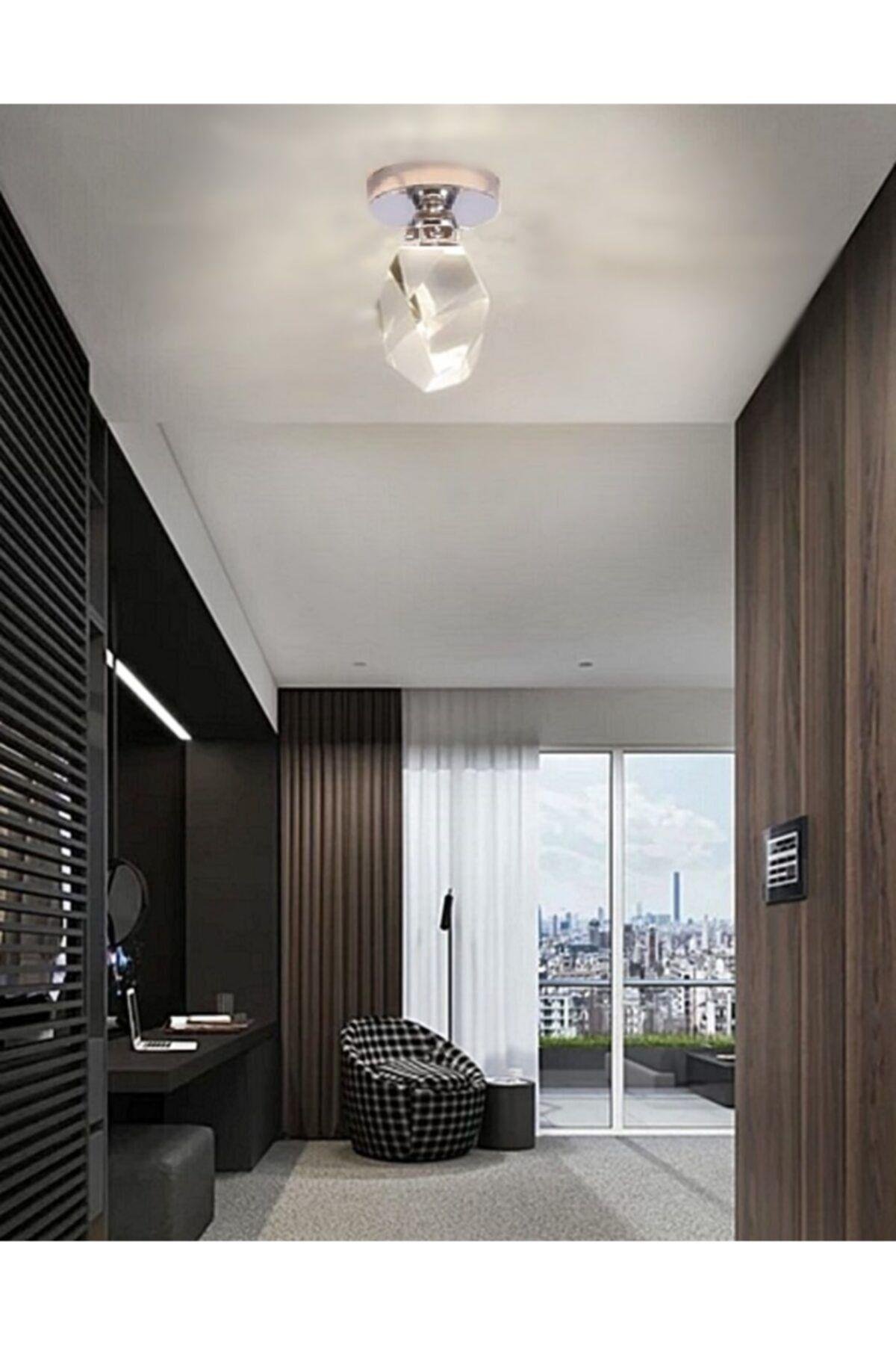 Luxury Modern Kristal Taş Led Avize Diamond Krom Ledli Avize
