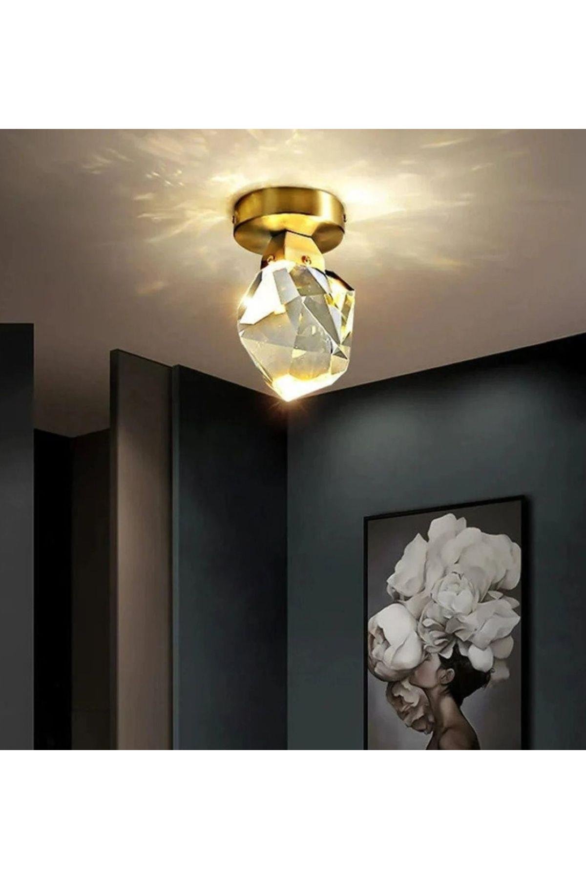 Luxury Modern Kristal Taş Led Avize Diamond Krom Ledli Avize