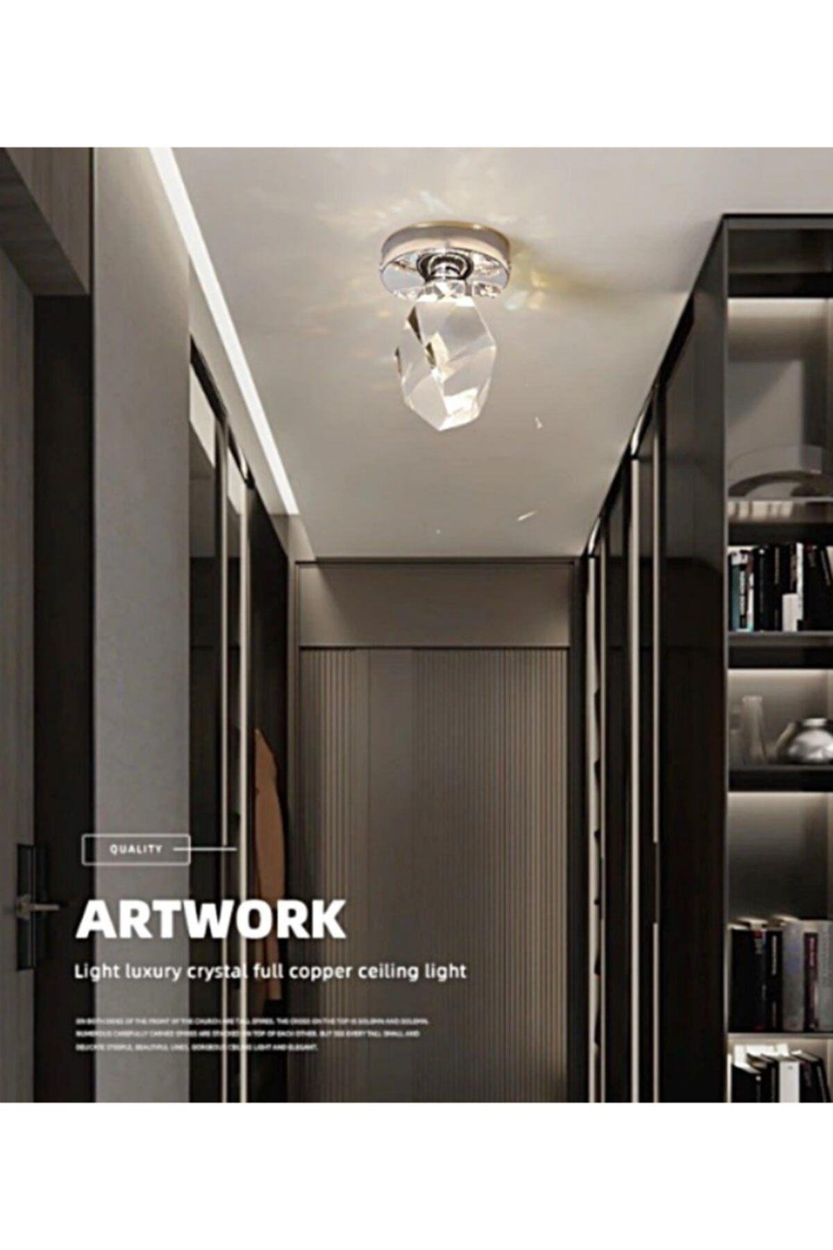 Luxury Modern Kristal Taş Led Avize Diamond Krom Ledli Avize