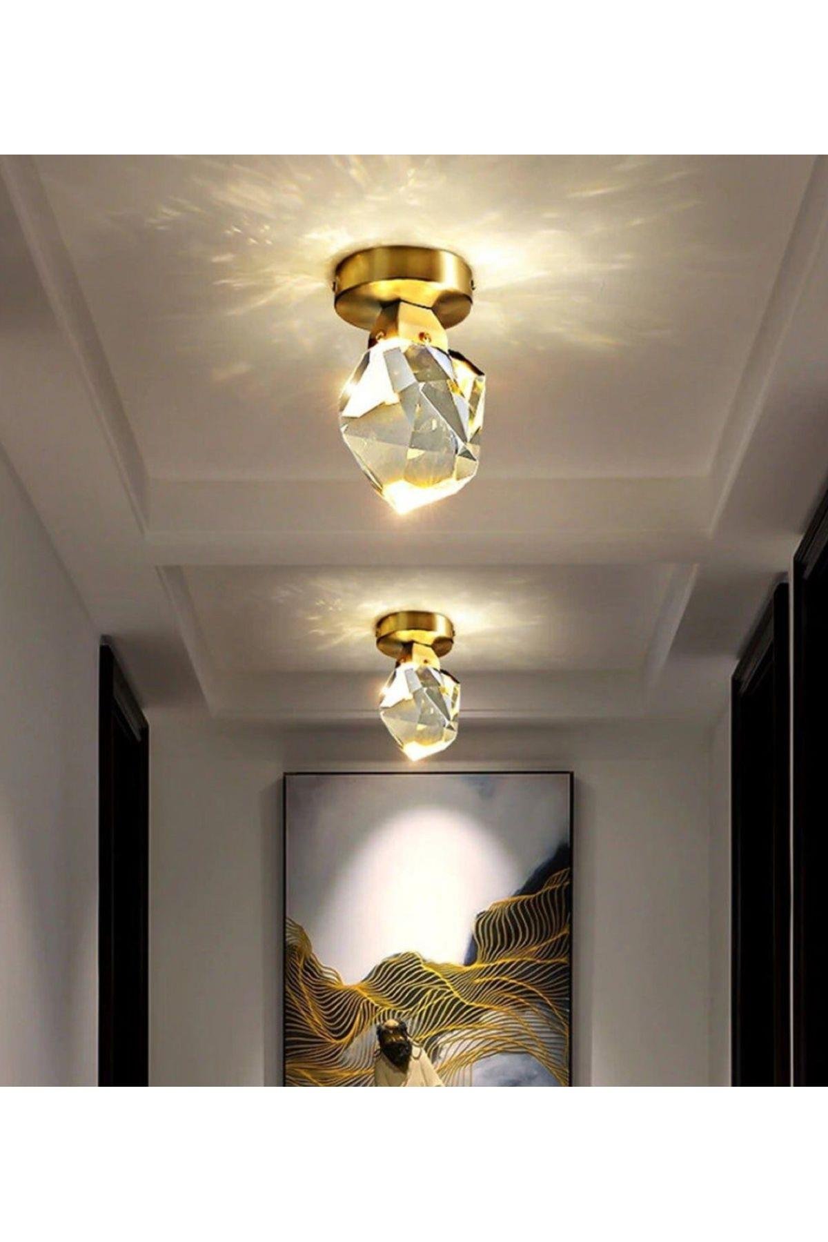 Luxury Modern Kristal Taş Led Avize Diamond Krom Ledli Avize