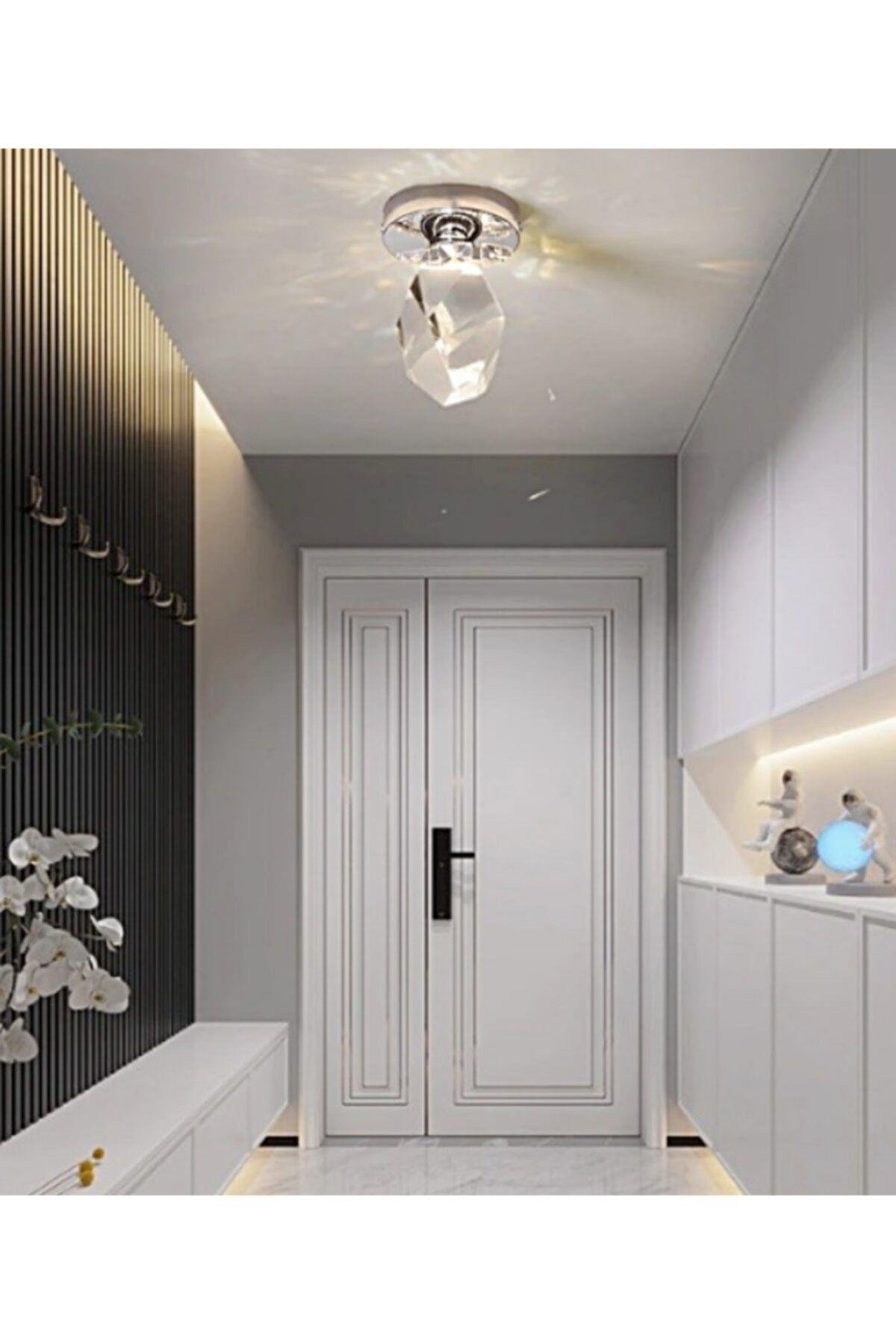 Luxury Modern Kristal Taş Led Avize Diamond Krom Ledli Avize