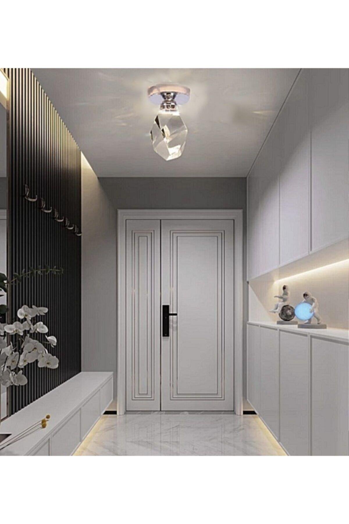 Luxury Modern Kristal Taş Led Avize Diamond Krom Ledli Avize