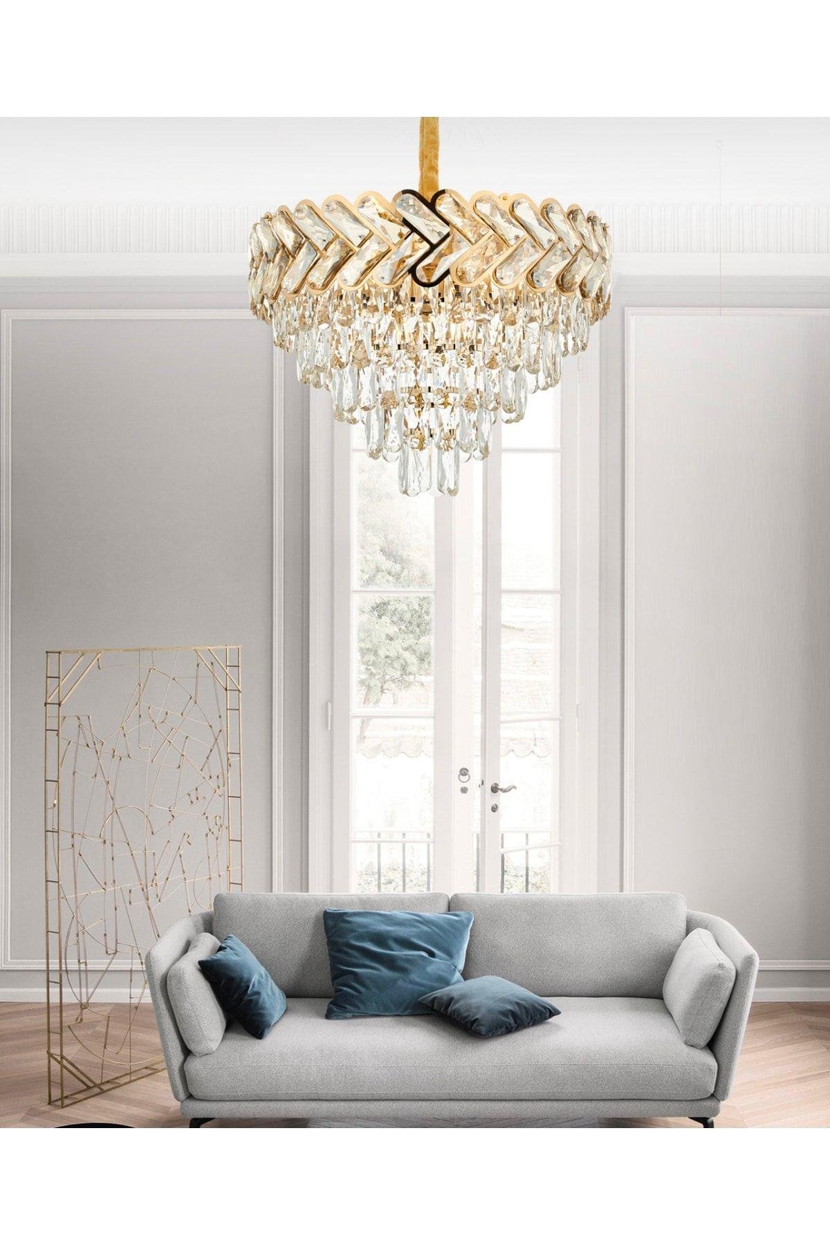 Luxury Modern Kristal Taşlı Sarkıt Avize Gold Sarı 55'lik