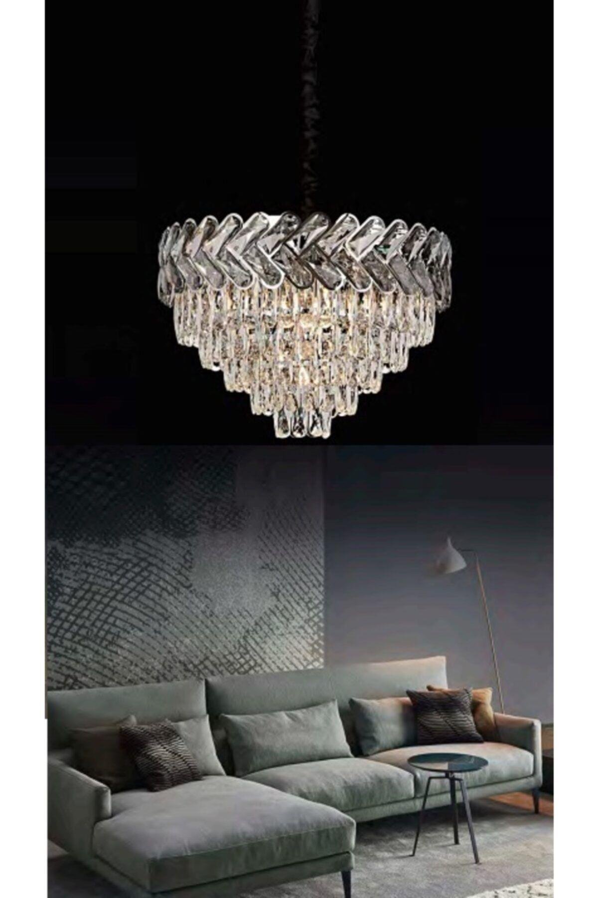 Luxury Modern Kristal Taşlı Sarkıt Avize Krom 55'lik