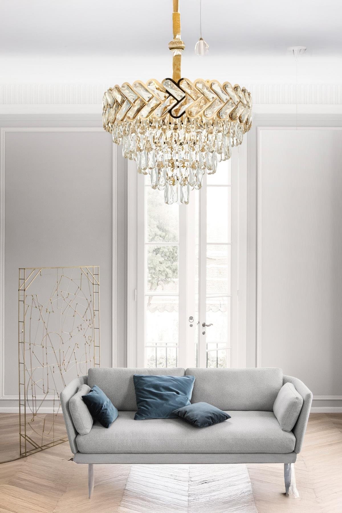 Luxury Modern Kristal Taşlı Sarkıt Avize Gold Sarı 55'lik