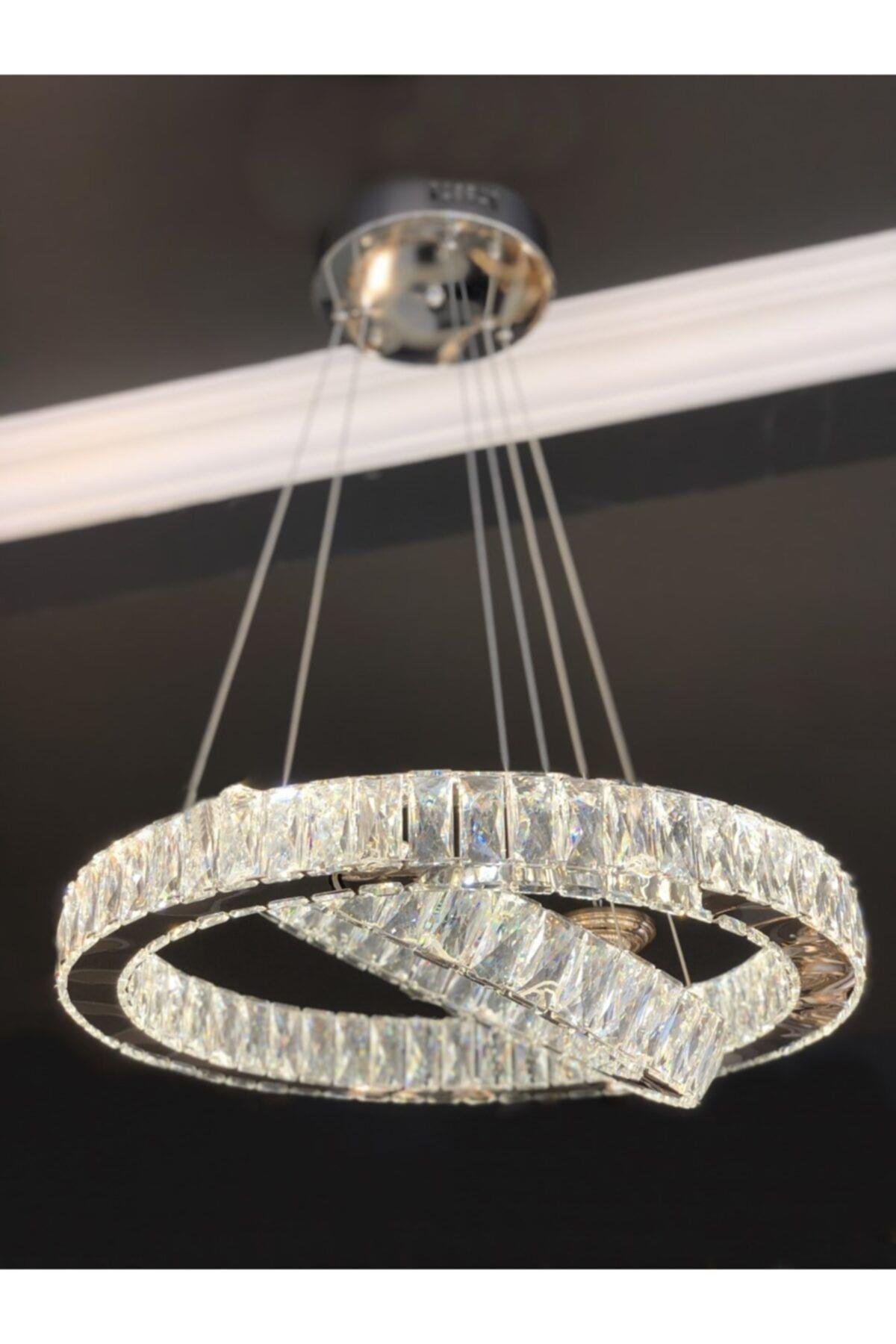 Luxury Modern Kristal Taşlı Sarkıt Led Avize Krom Kumandalı 3 Renk