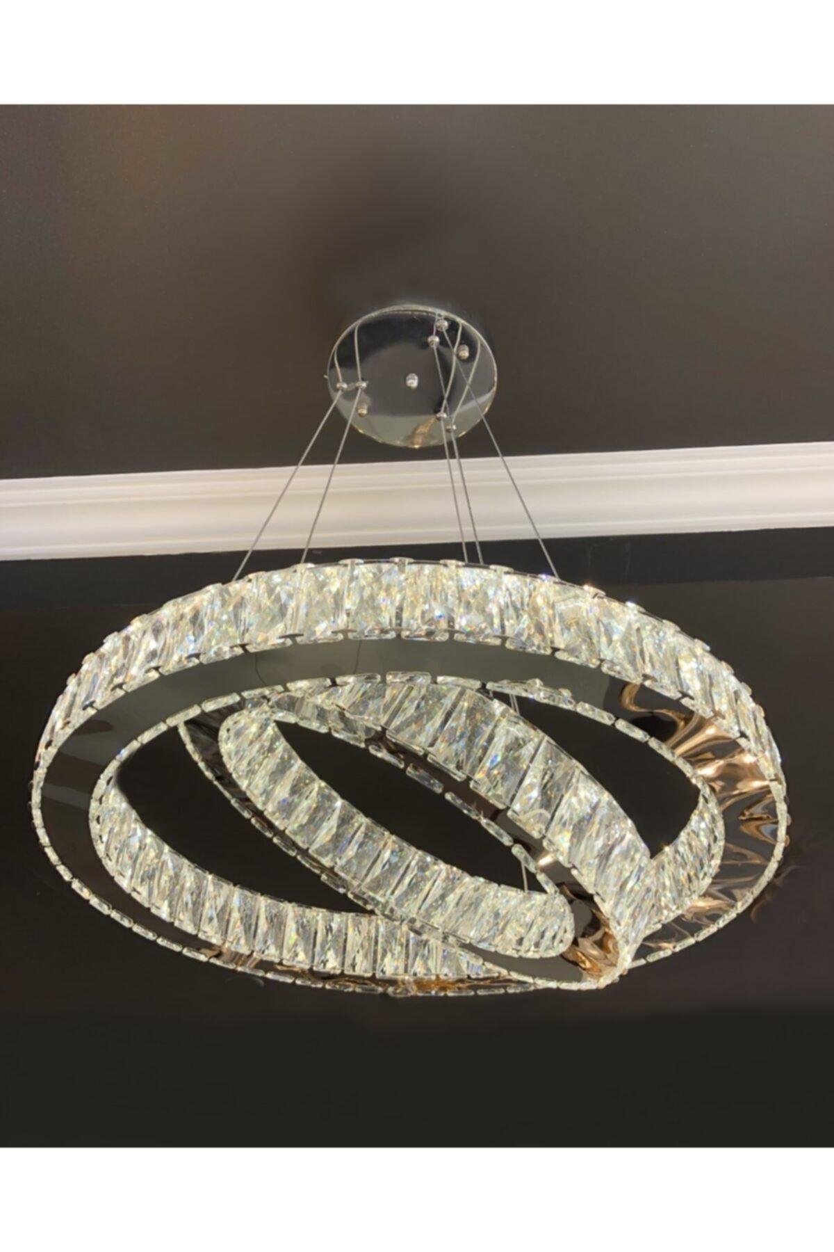 Luxury Modern Kristal Taşlı Sarkıt Led Avize Krom Kumandalı 3 Renk