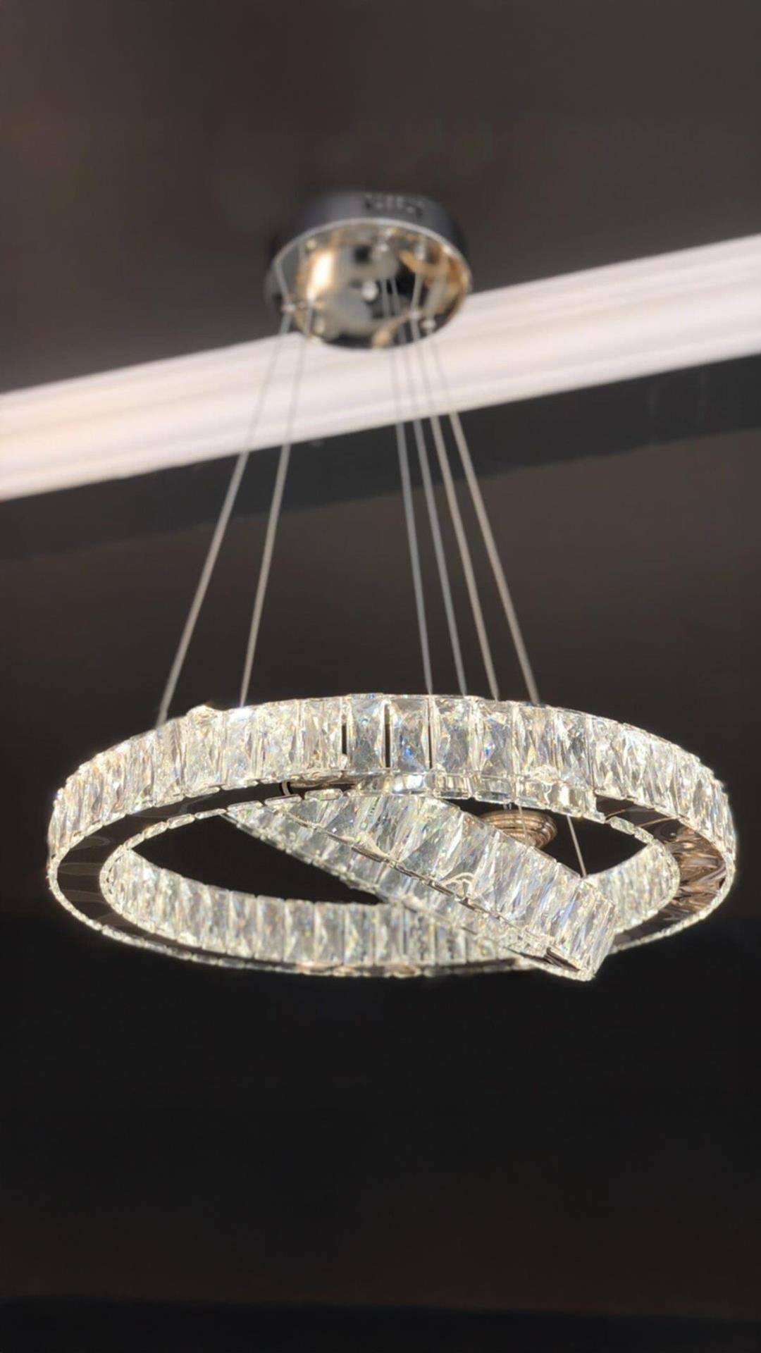 Luxury Modern Kristal Taşlı Sarkıt Led Avize Krom Kumandalı 3 Renk