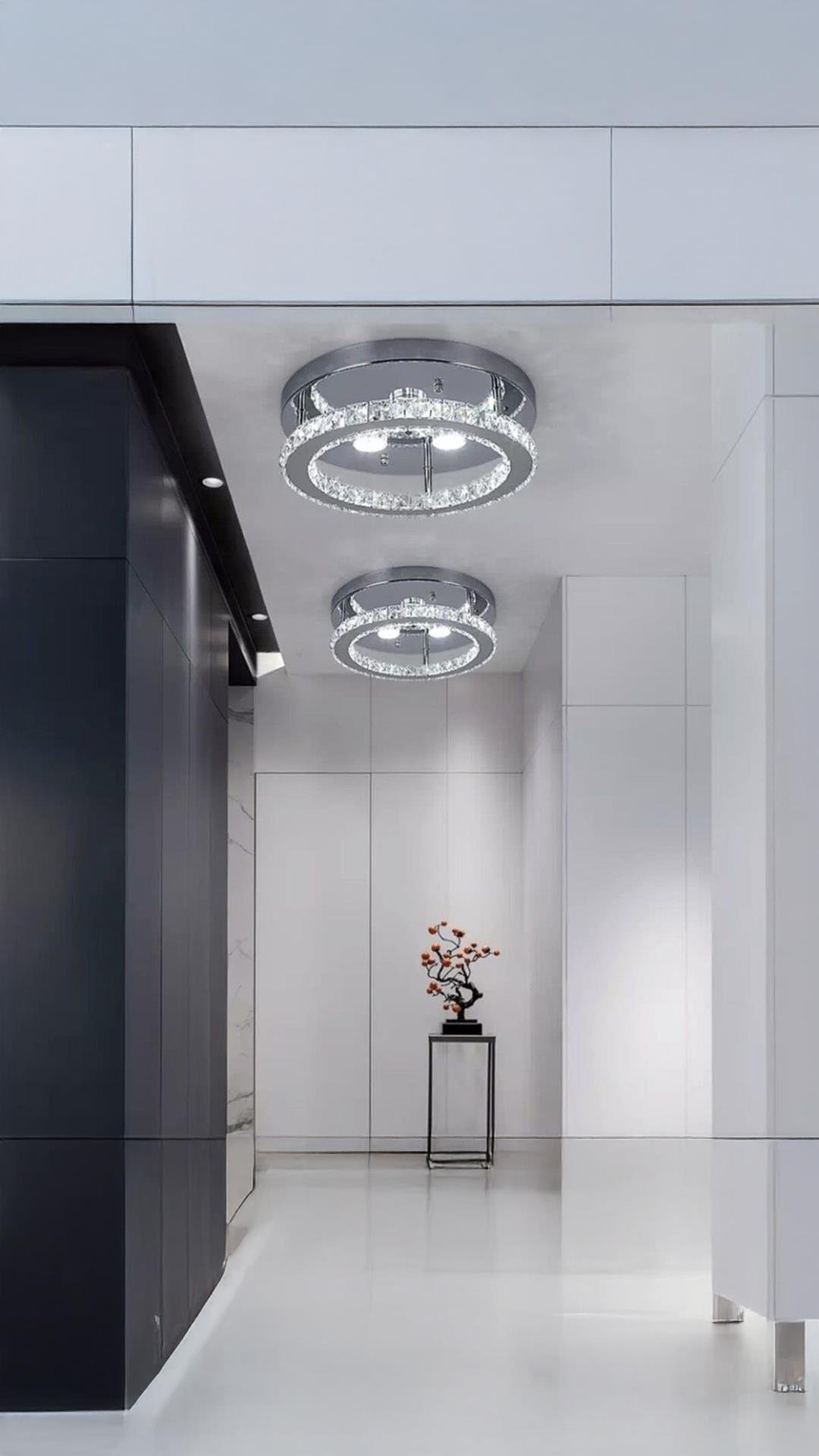 Luxury Modern Plafonyer Kristal Taşlı Led Avize Krom Kumandalı 3 Renk Uyku Modlu