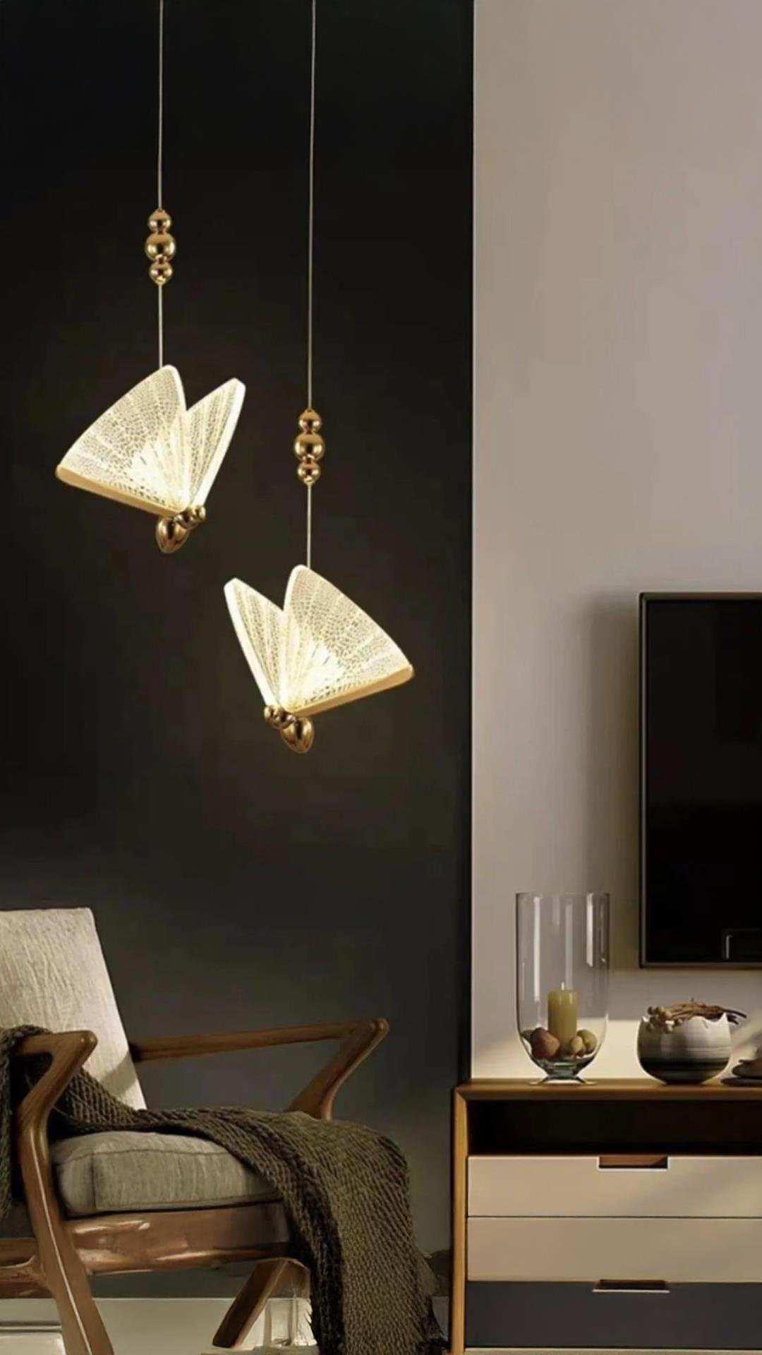 Luxury Modern Sarkıt Kelebek Led Avize 2'li Gold Sarı Ledli Avize