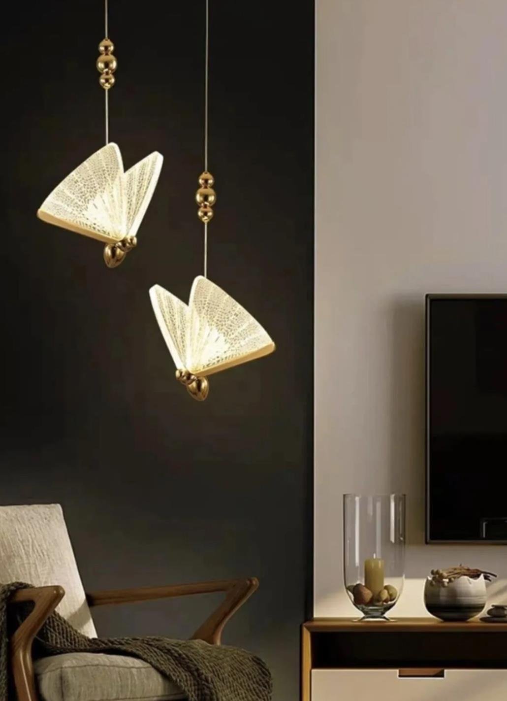 Luxury Modern Sarkıt Kelebek Led Avize 2'li Gold Sarı Ledli Avize