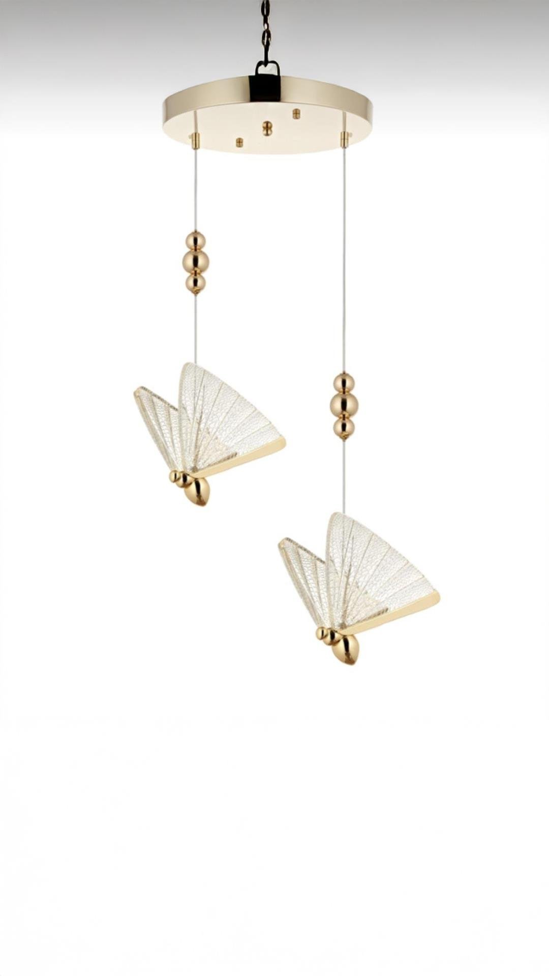 Luxury Modern Sarkıt Kelebek Led Avize 2’li Gold Sarı Ledli Avize