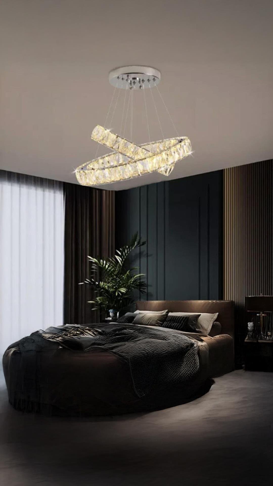Luxury Modern Sarkıt Kristal Taşlı Led Avize Kumandalı 3 Renk Ledli Avize