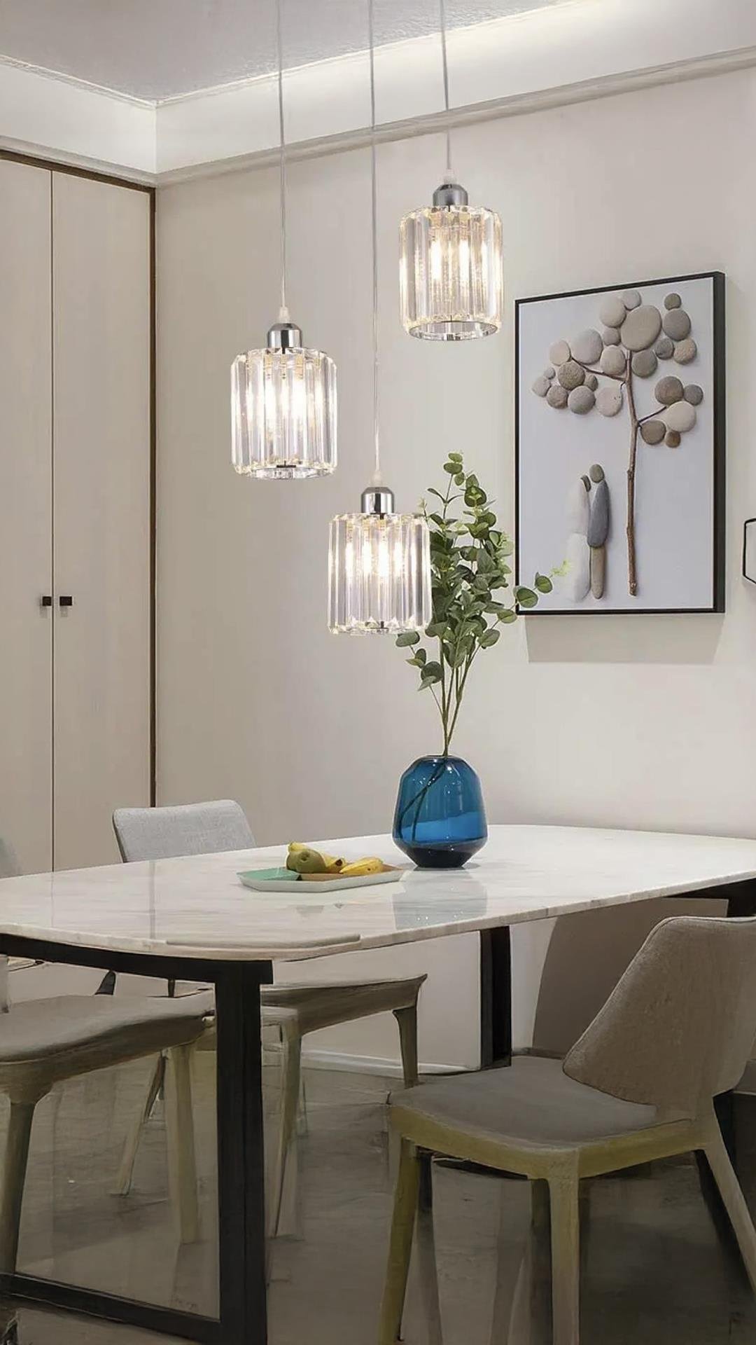 Luxury Modern Üçlü Lüks Kristal Taşlı Sarkıt Avize Krom Pırlanta Taşlı