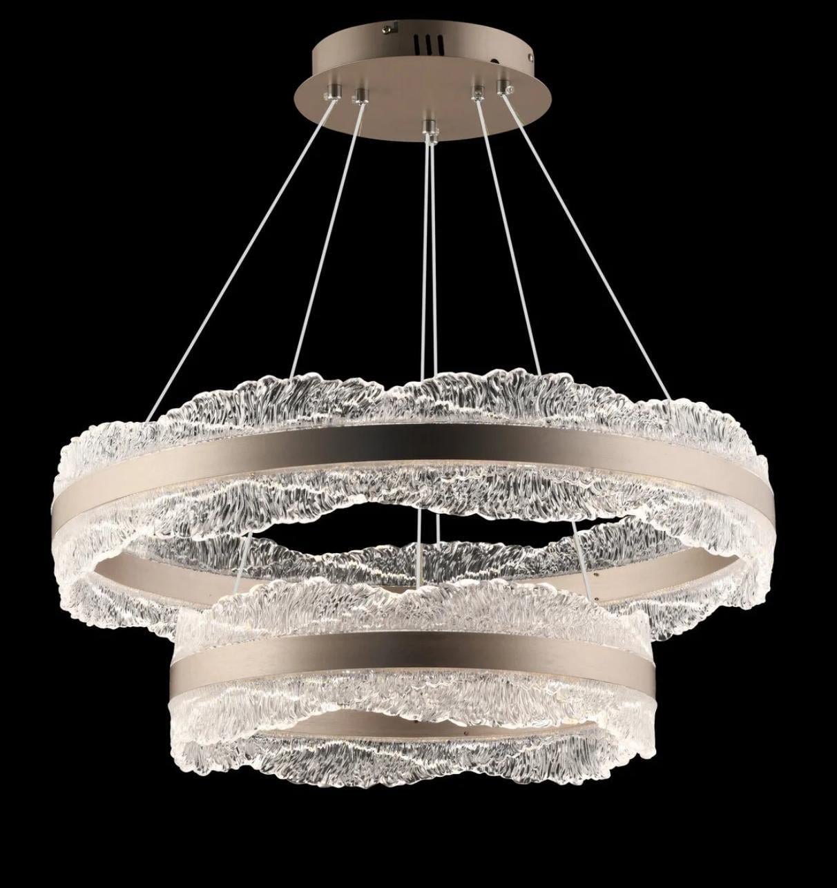 Luxury Power Led 2 li Sarkıt Avize Bronze Gövde Yuvarlak 60cm Genişlik 93watt