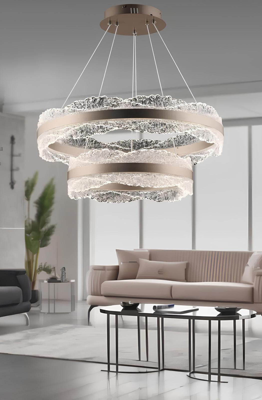 Luxury Power Led 2 li Sarkıt Avize Bronze Gövde Yuvarlak 60cm Genişlik 93watt