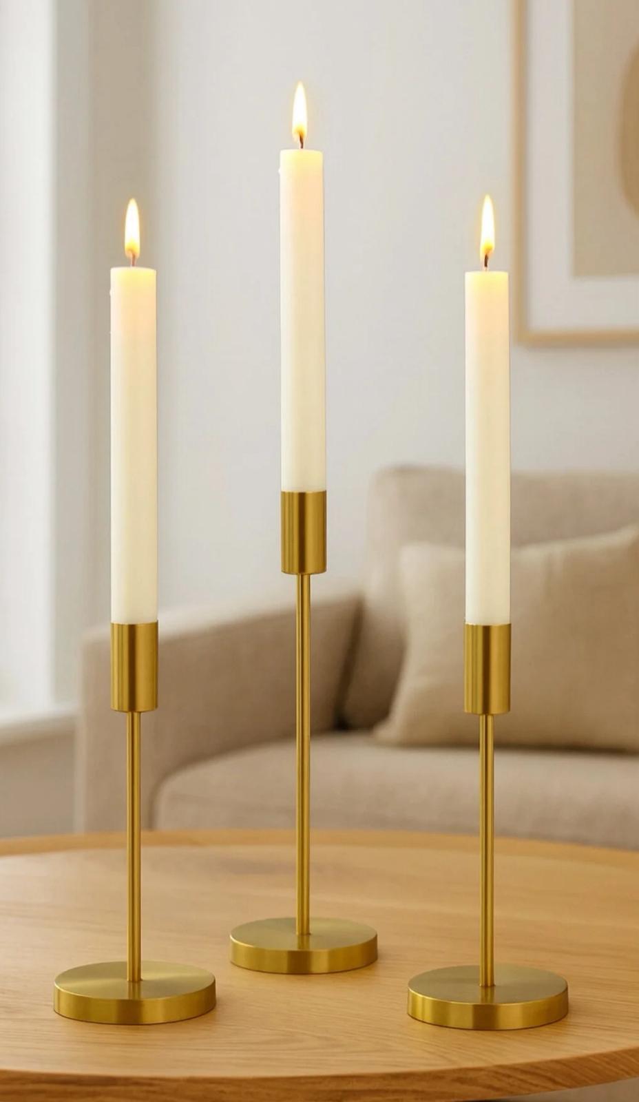 Luxury Şamdan Mumluk Metal Gövde Şık Görsellik Katar 3 lü set Mum Hariç