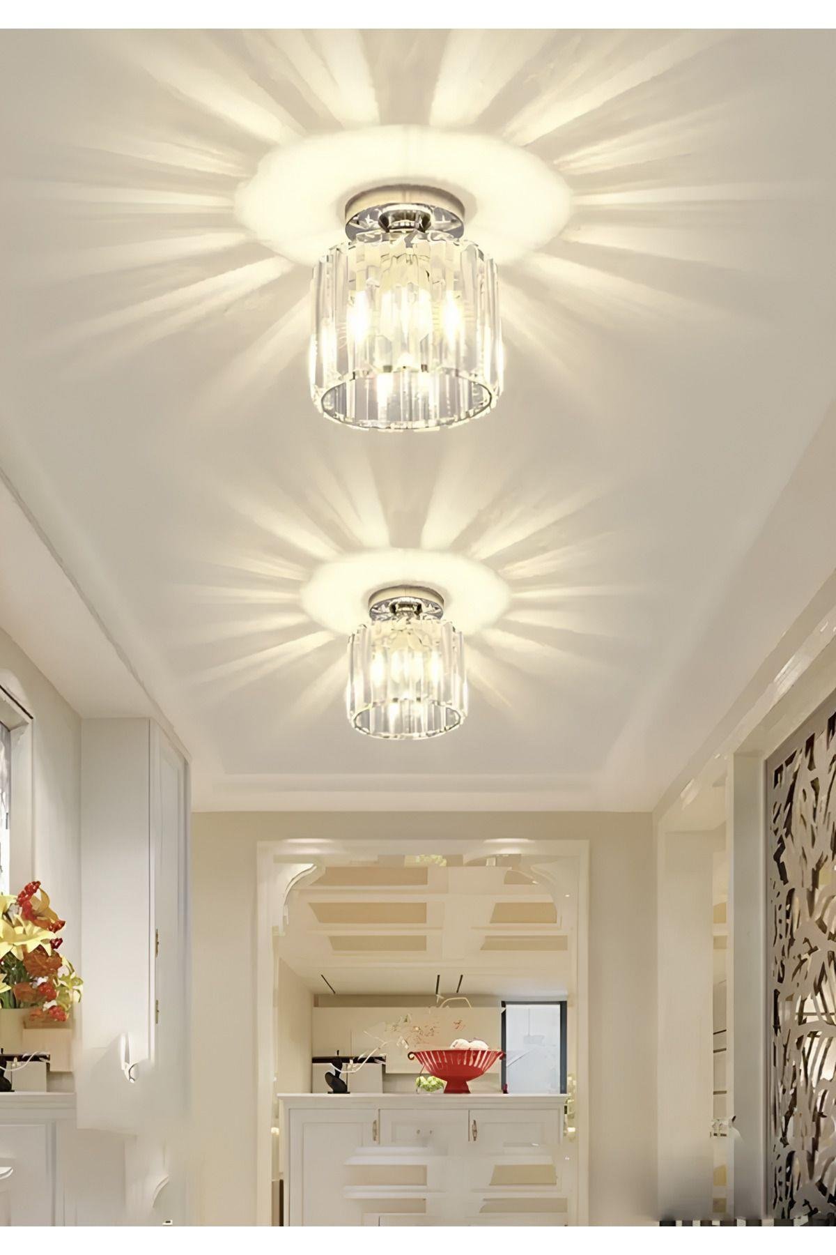 Luxury Tavan Kristal Taşlı Avize Krom Hol Antre Avize Büyük Boy