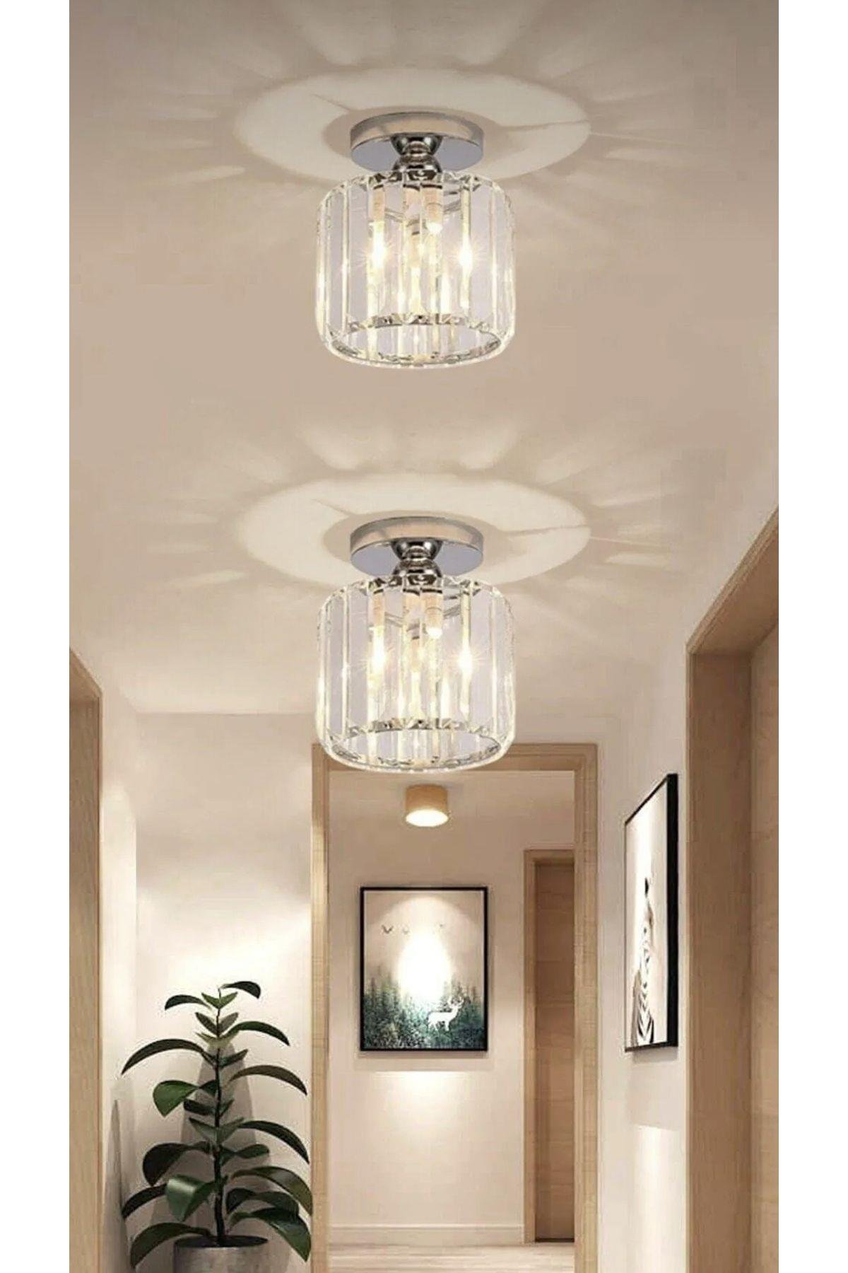 Luxury Tavan Kristal Taşlı Avize Krom Hol Antre Avize Büyük Boy