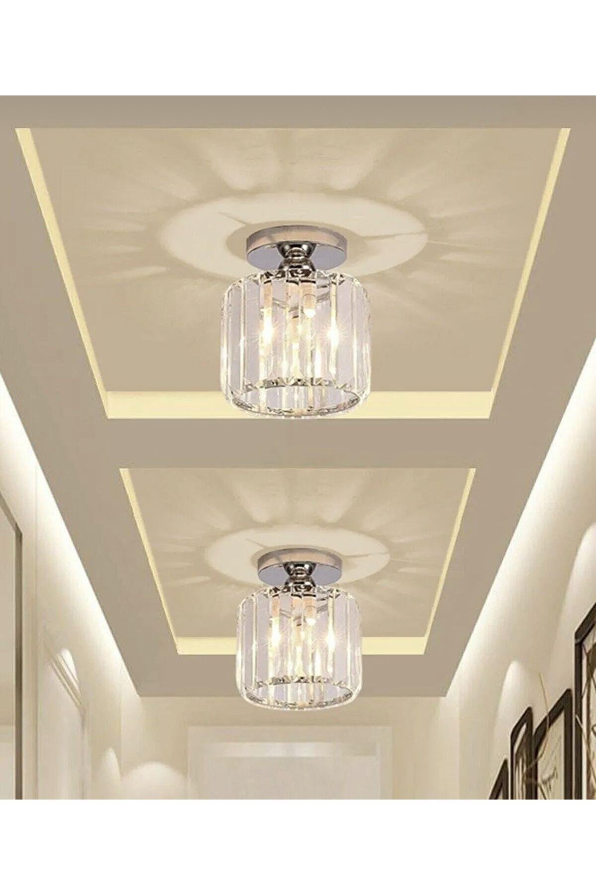 Luxury Tavan Kristal Taşlı Avize Krom Hol Antre Avize Büyük Boy