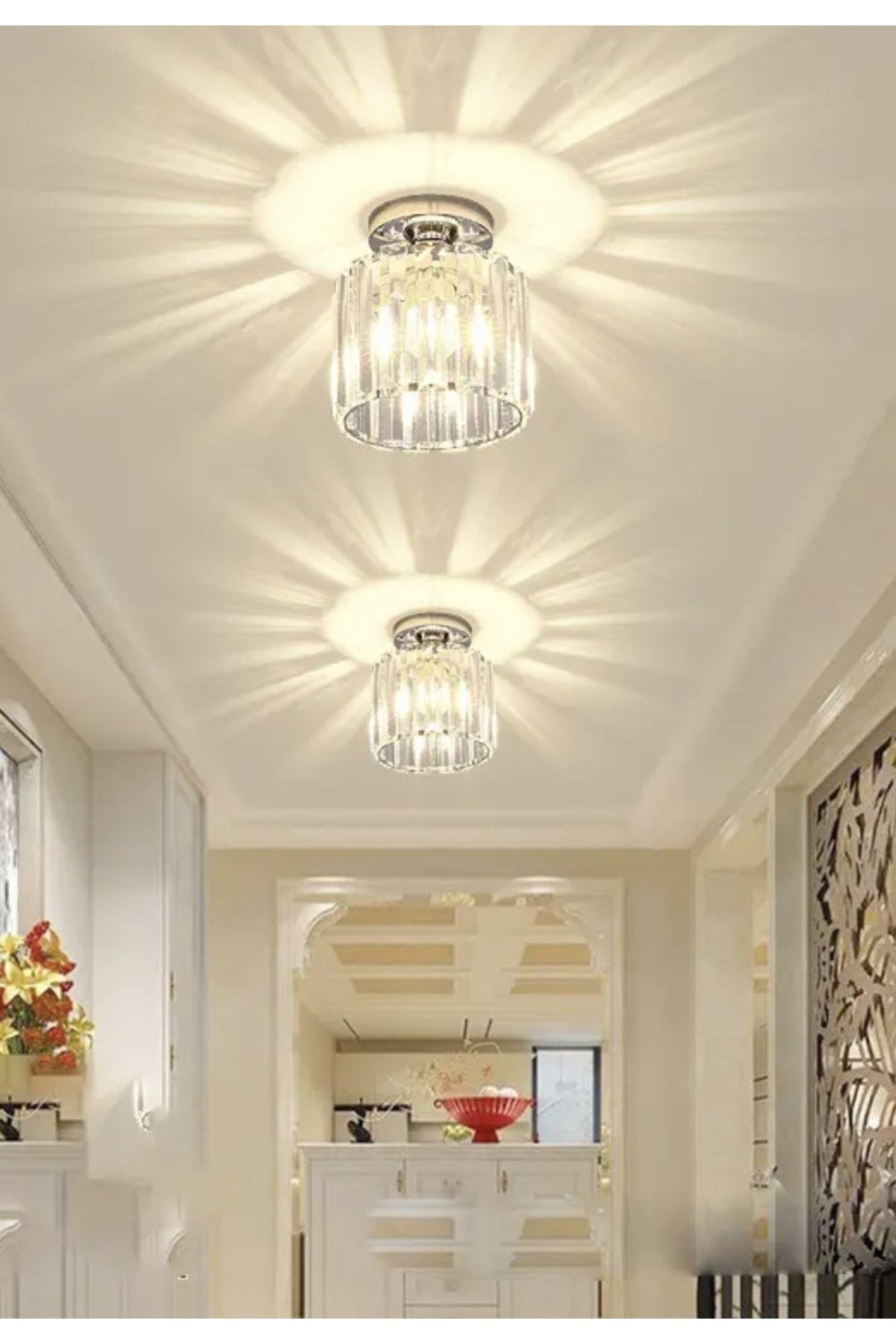 Luxury Tavan Kristal Taşlı Avize Krom Hol Antre Avize Büyük Boy