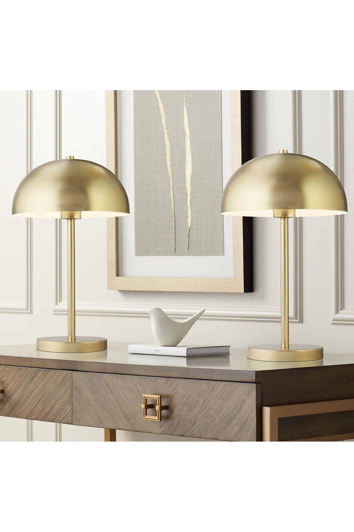 Modern Abajur Dekoratif Şık Masa Lambası Eskitme Gold Sarı Metal Gövde