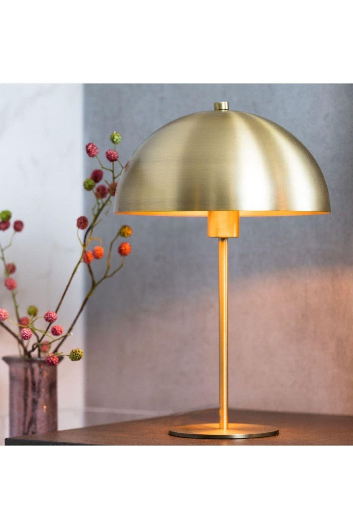 Modern Abajur Dekoratif Şık Masa Lambası Eskitme Gold Sarı Metal Gövde