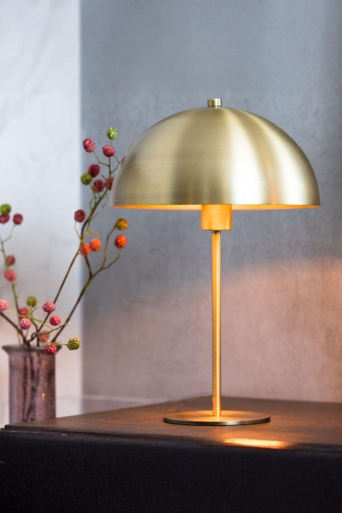 Modern Abajur Dekoratif Şık Masa Lambası Eskitme Gold Sarı Metal Gövde