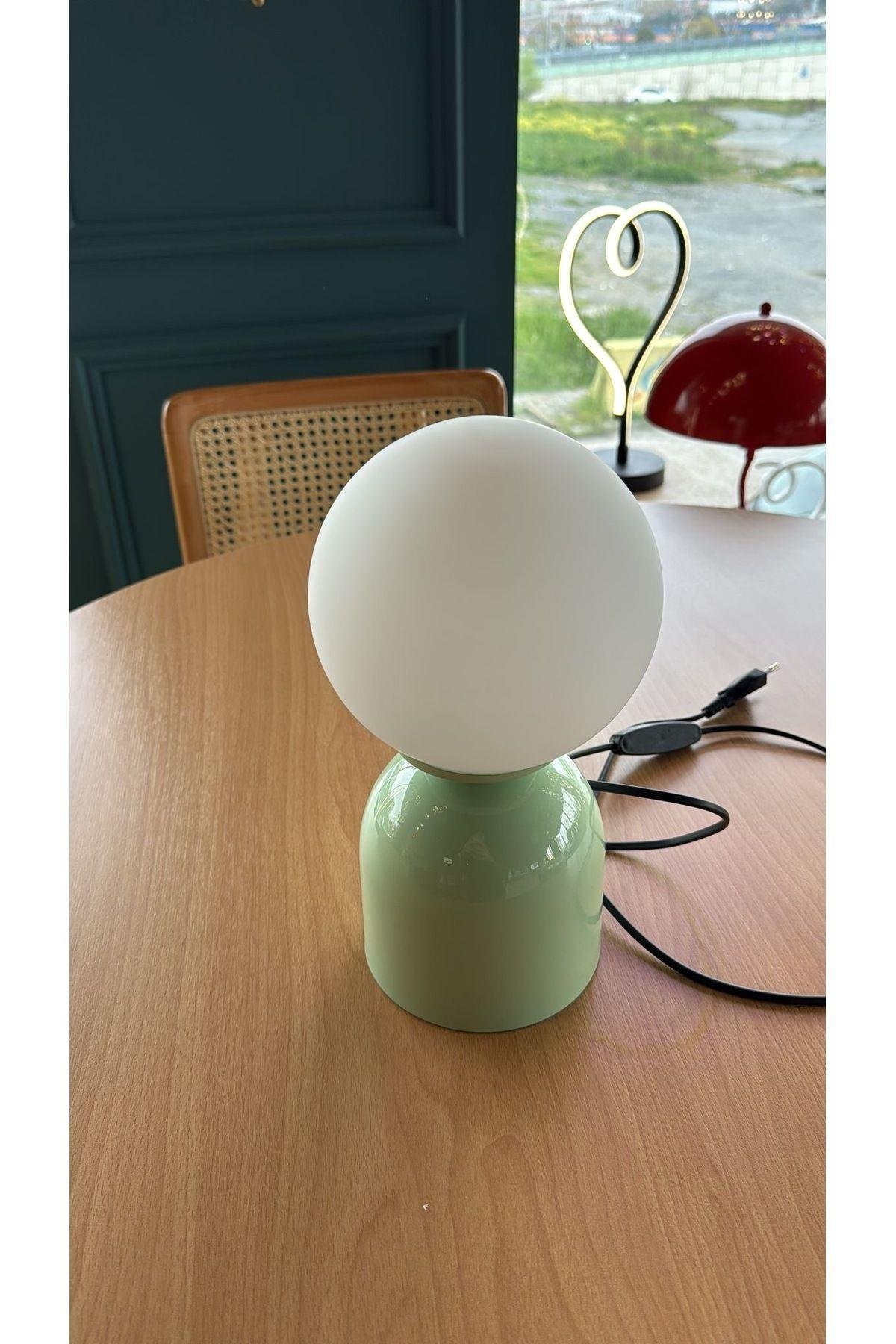 Modern Abajur Mint Green Beyaz Glop Camlı Masa Lambası