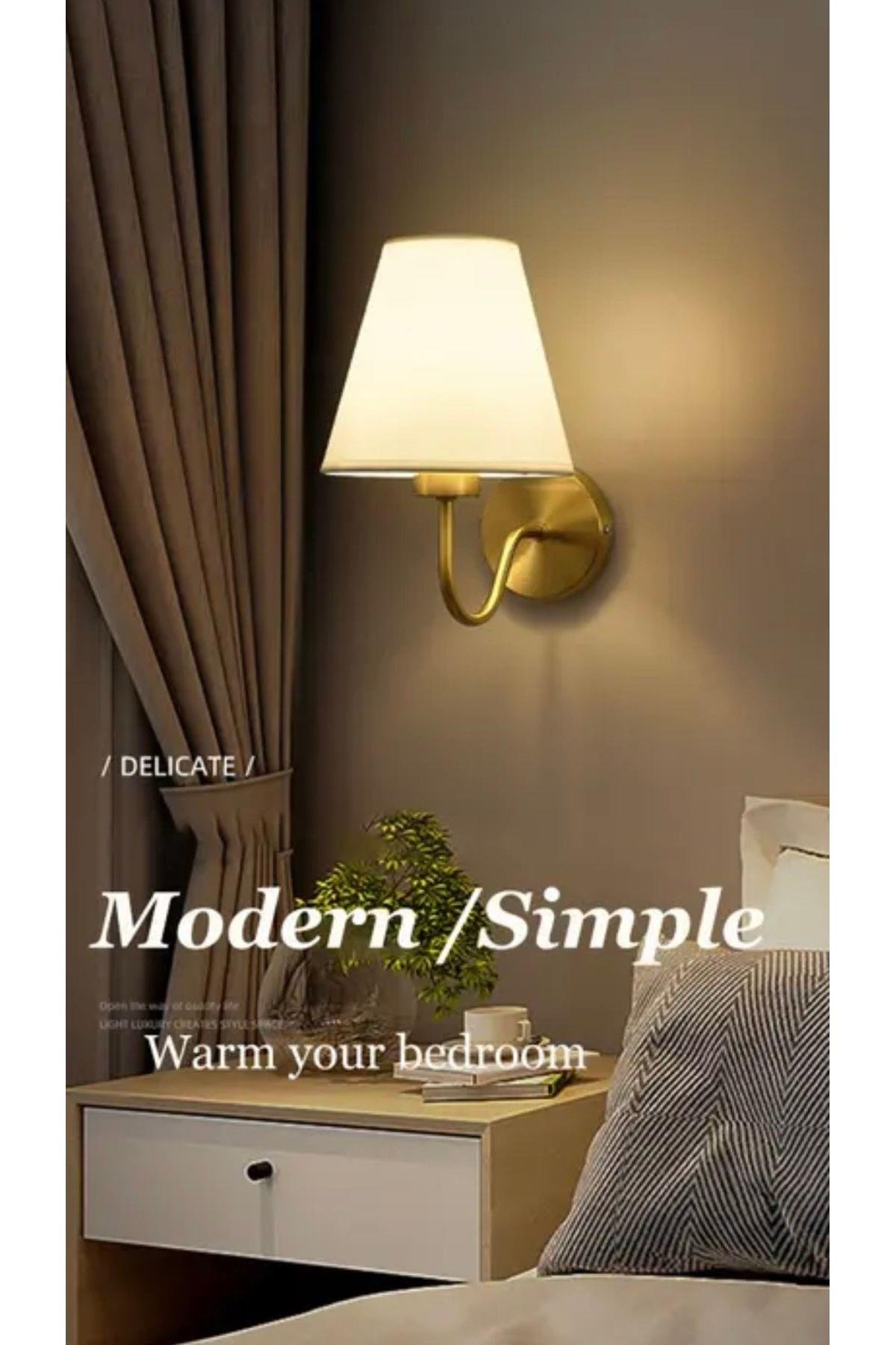 Modern Aplik Beyaz Abajur Gold Gövde Elektrik İle Çalışır