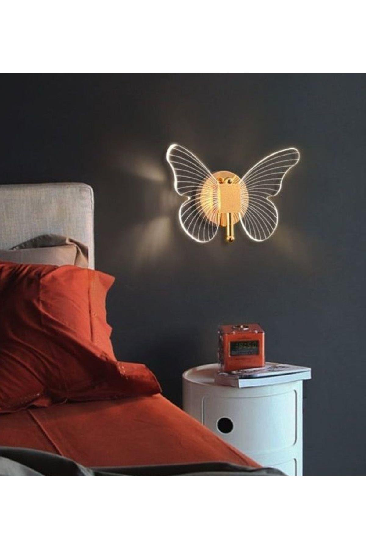 Modern Aplik Butterfly Aplik Gold Sarı Kelebek Duvar Apliği