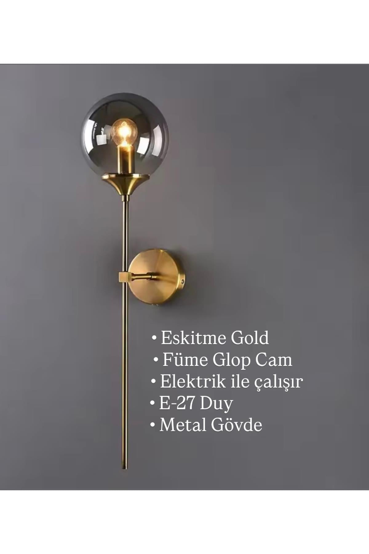 Modern Aplik Duvar Aplik Glop Camlı E-27 Duy Metal Gövde Elektrik İle Çalışır