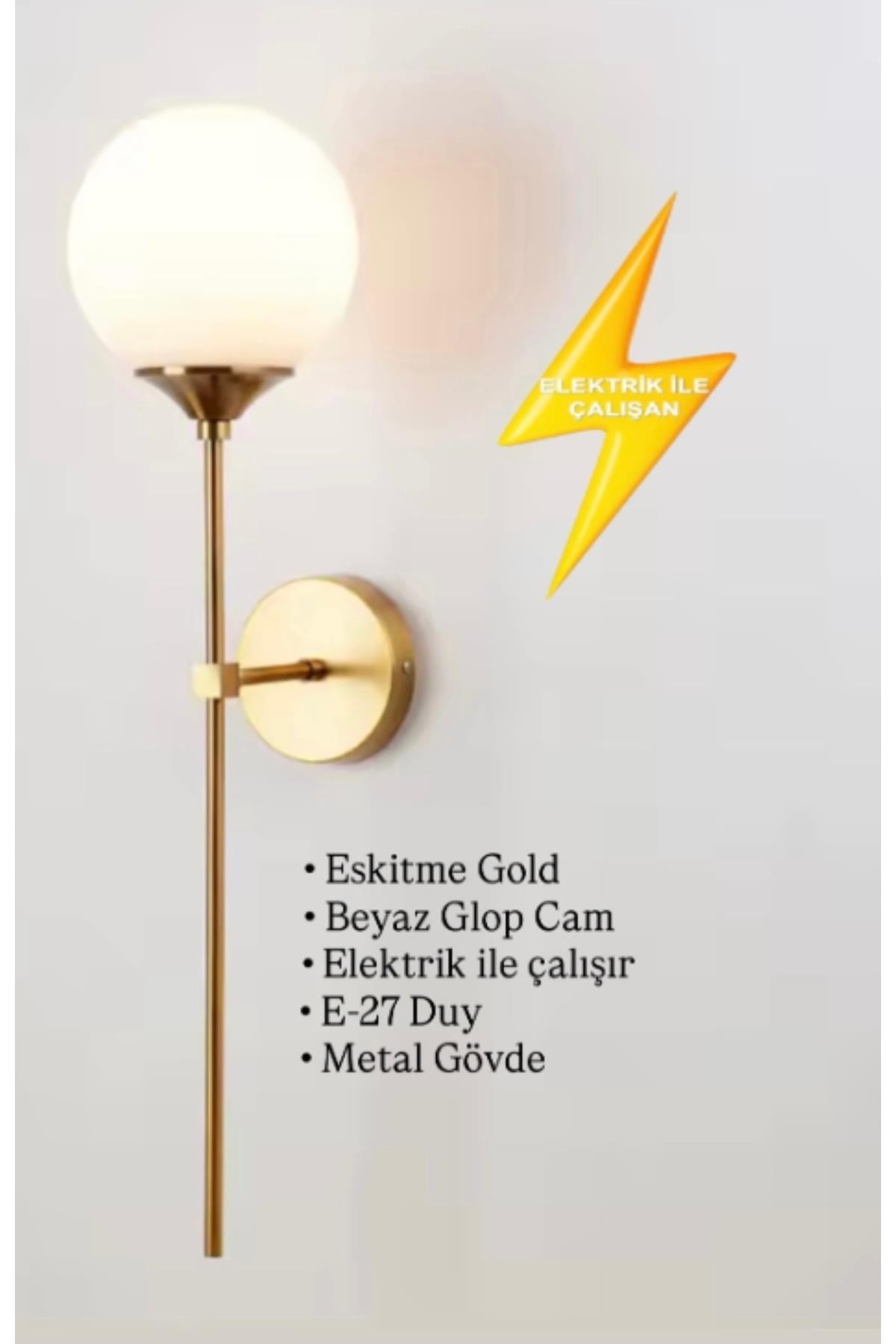 Modern Aplik Duvar Aplik Glop Camlı E-27 Duy Metal Gövde Elektrik İle Çalışır