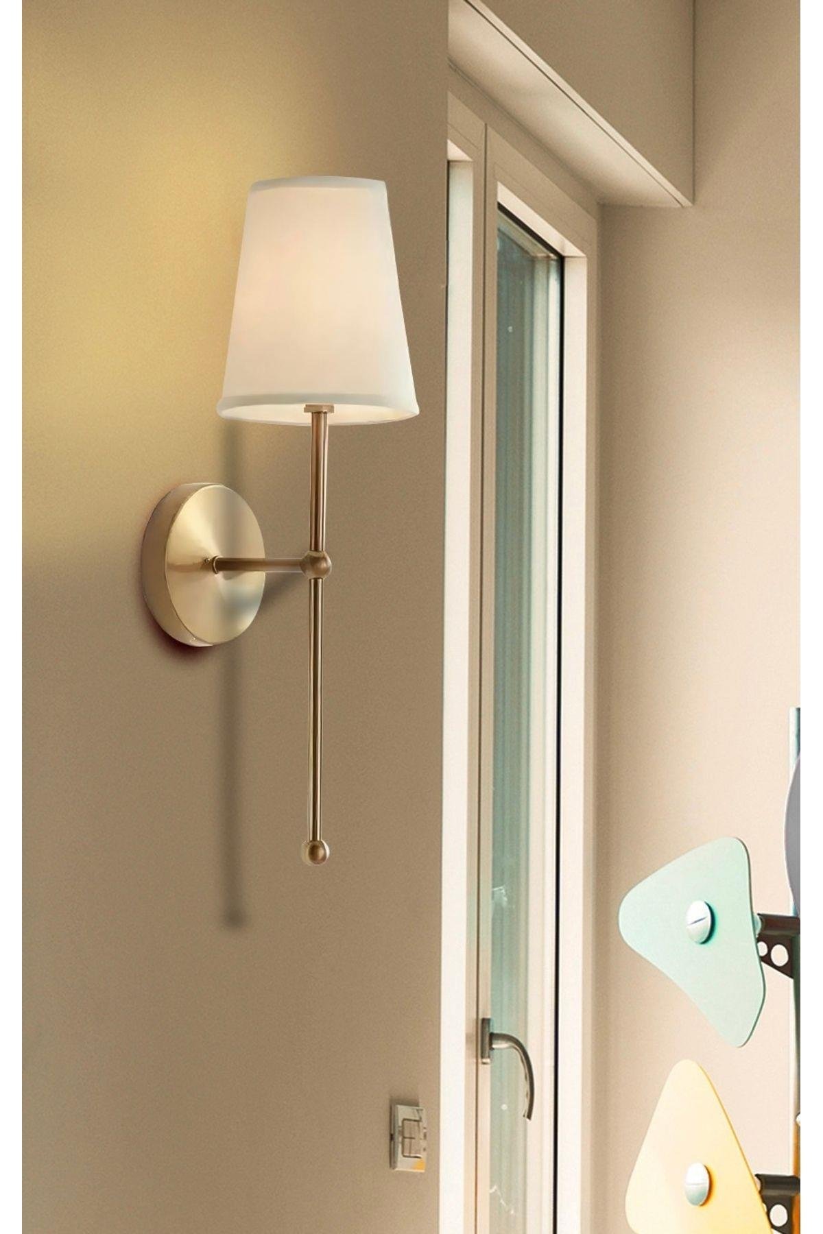 Modern Aplik Eskitme Gold Sarı Krem Abajur Elektrik İle Çalışır
