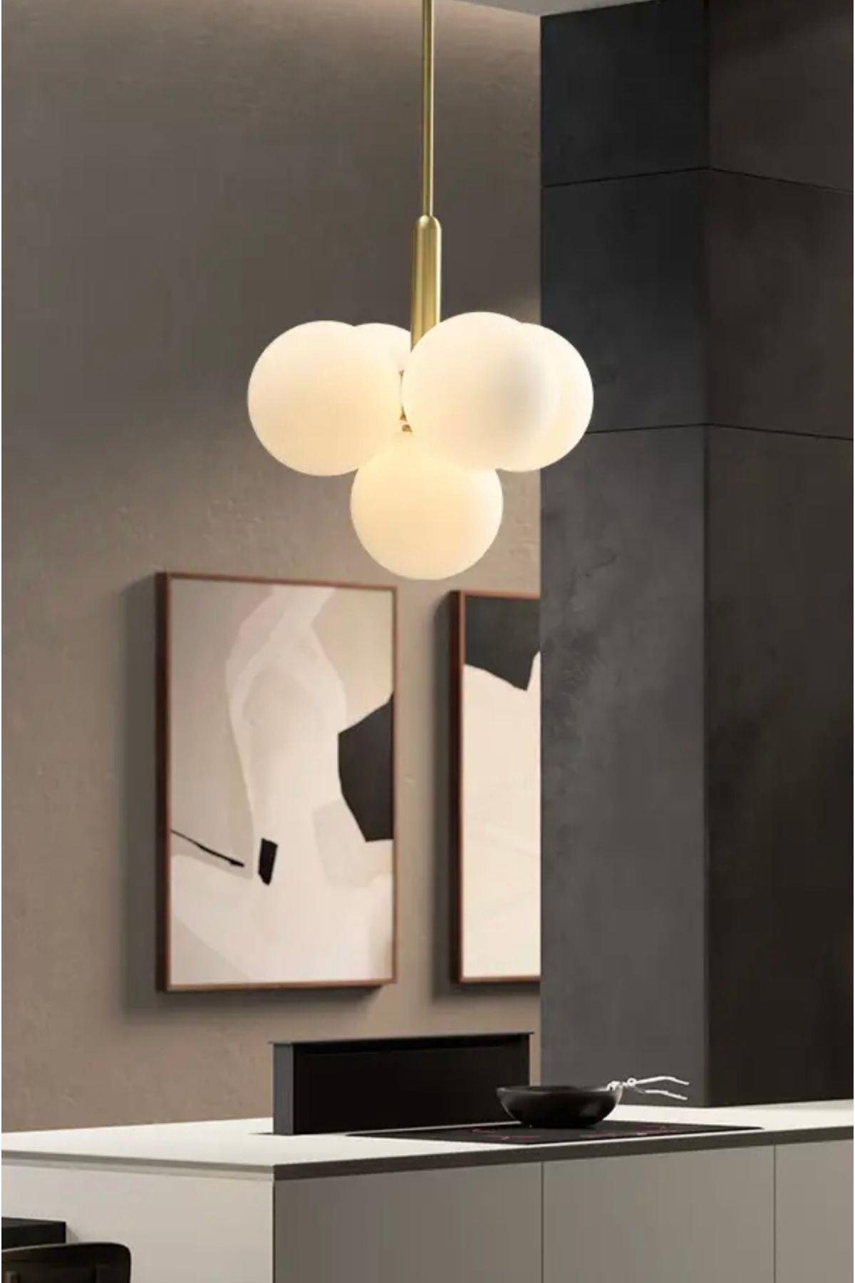 Modern Avize Glop Balon Camlı Cloudy Avize Eskitme Gold Sarı Şık Görsellik Katar