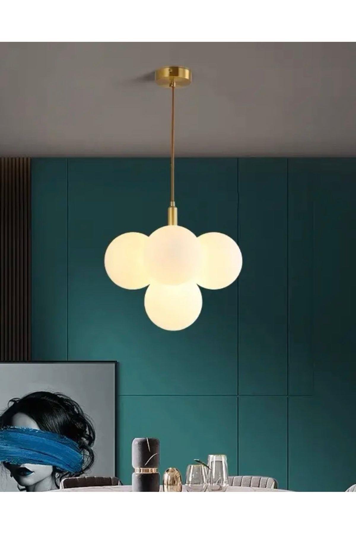 Modern Avize Glop Balon Camlı Cloudy Avize Eskitme Gold Sarı Şık Görsellik Katar