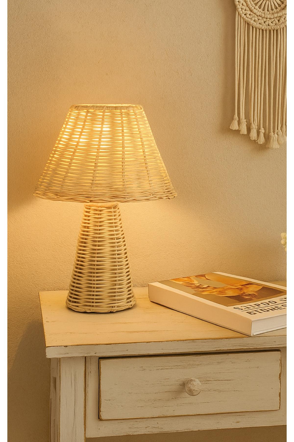 Modern Charlie Rattan Hasır Şapka Abajur İskandinav Bohem Rattan Hasır Abajur Masa Lambası