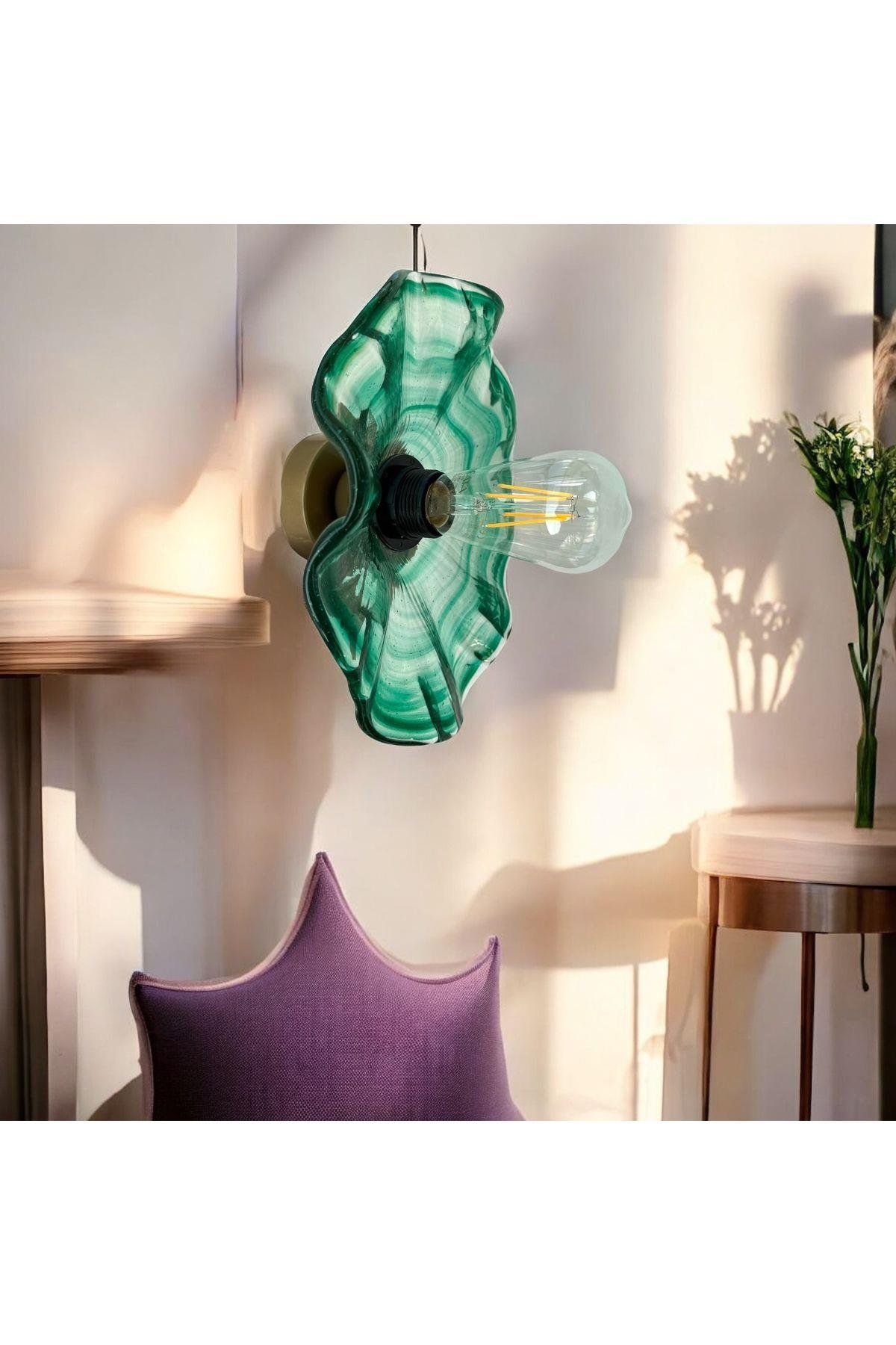 Modern Classic Cam Aplik Yeşil Renkli Kristal Cam Flower Çiçek Tekli Duvar Aplik