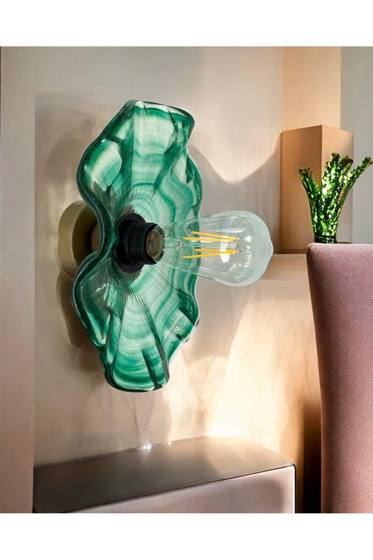 Modern Classic Cam Aplik Yeşil Renkli Kristal Cam Flower Çiçek Tekli Duvar Aplik