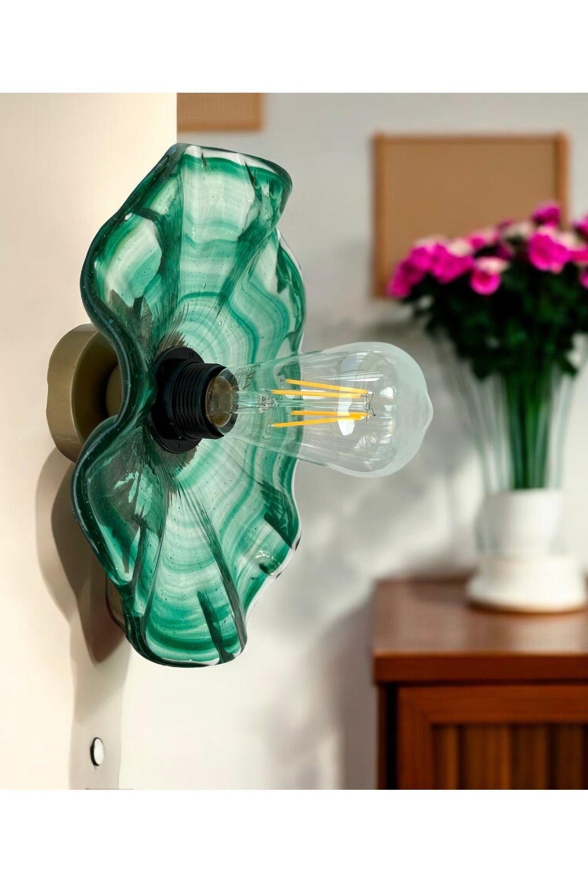 Modern Classic Cam Aplik Yeşil Renkli Kristal Cam Flower Çiçek Tekli Duvar Aplik