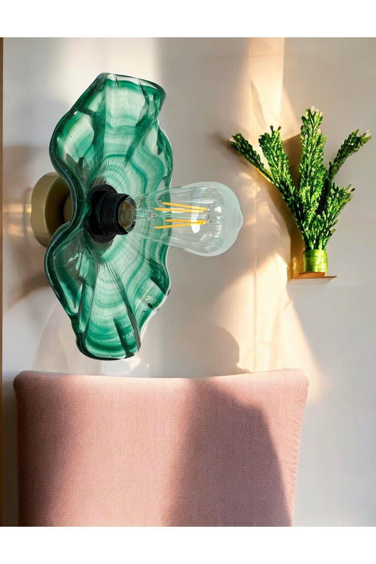 Modern Classic Cam Aplik Yeşil Renkli Kristal Cam Flower Çiçek Tekli Duvar Aplik