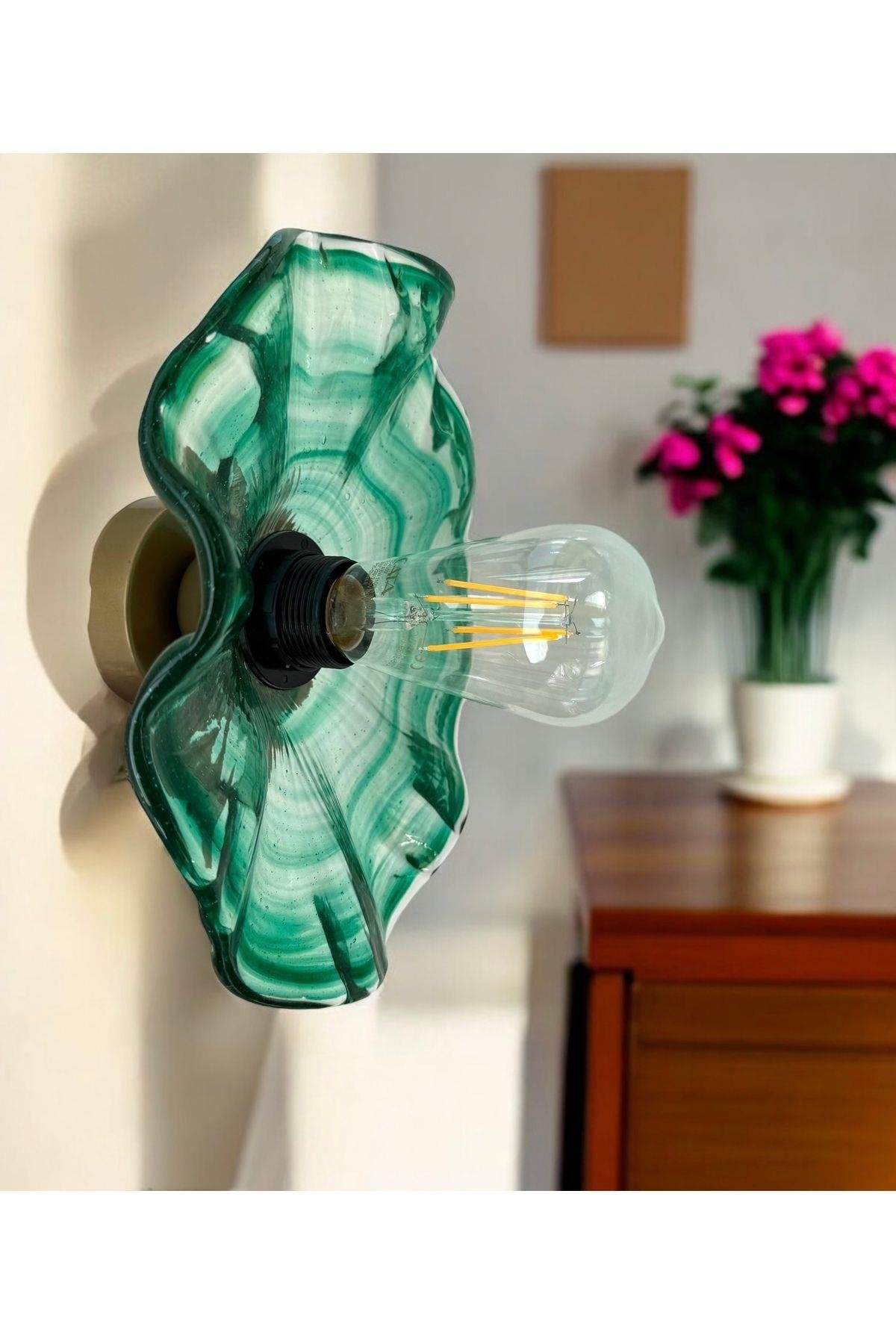 Modern Classic Cam Aplik Yeşil Renkli Kristal Cam Flower Çiçek Tekli Duvar Aplik