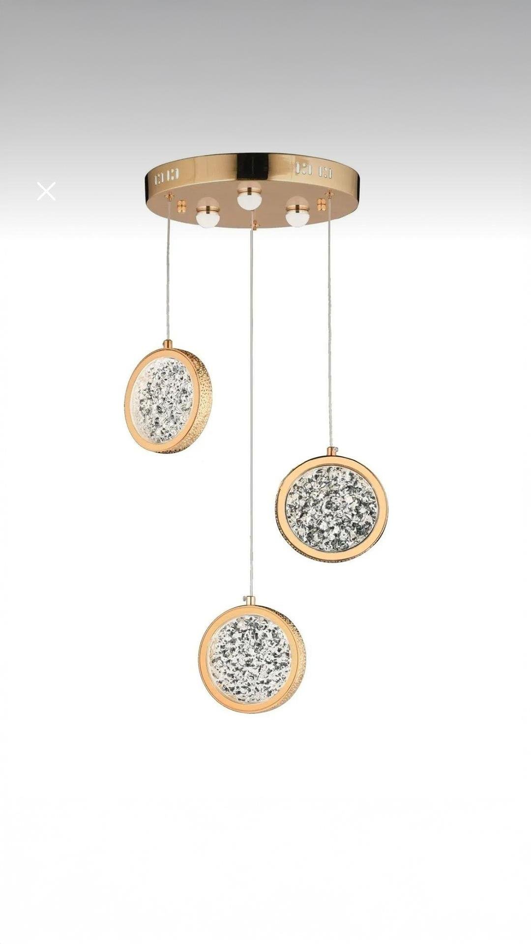 Modern Crystal Tasarım Üçlü Sarkıt Led Avize Oturma Odası Mutfak Salon Avize Gold Sarı