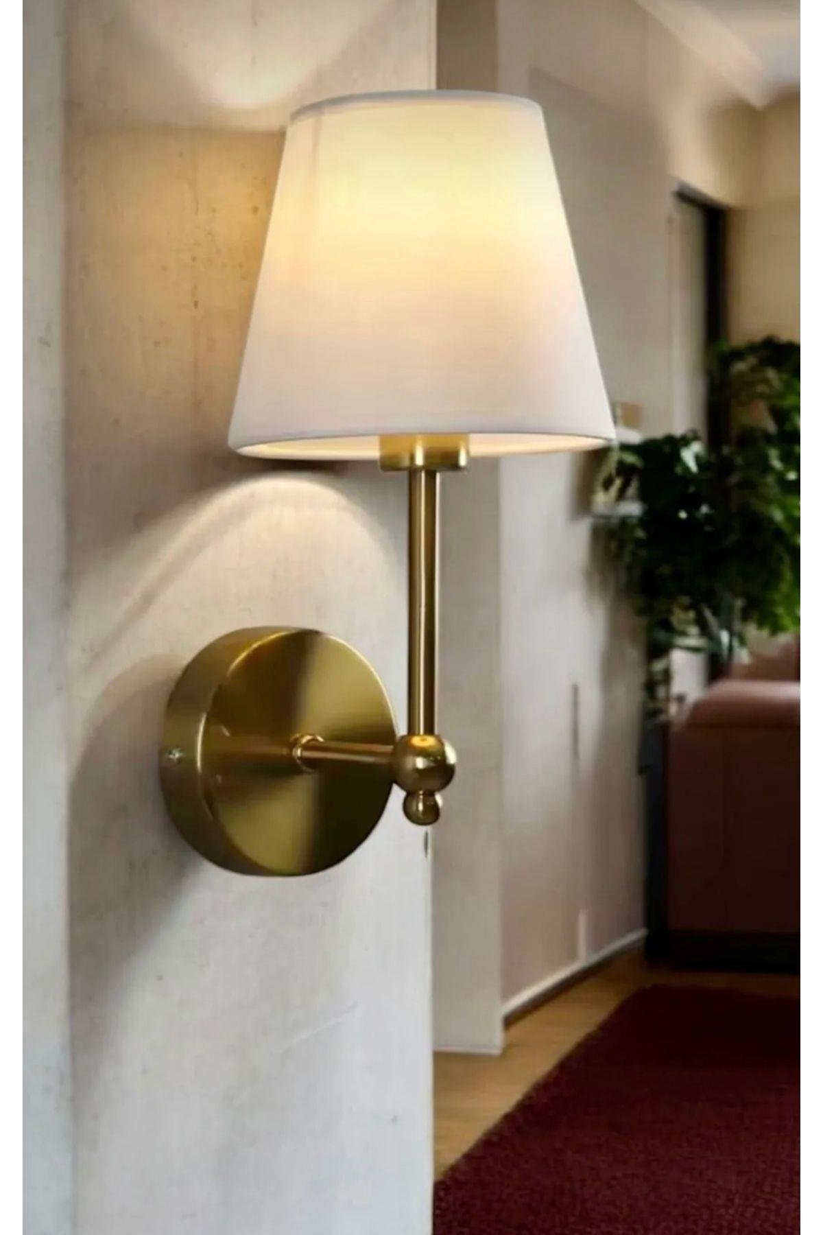 Modern Duvar Aplik Lampe Aplik Eskitme Gold Sarı E-27 Duy Elektrik İle Çalışır Krem Abajur