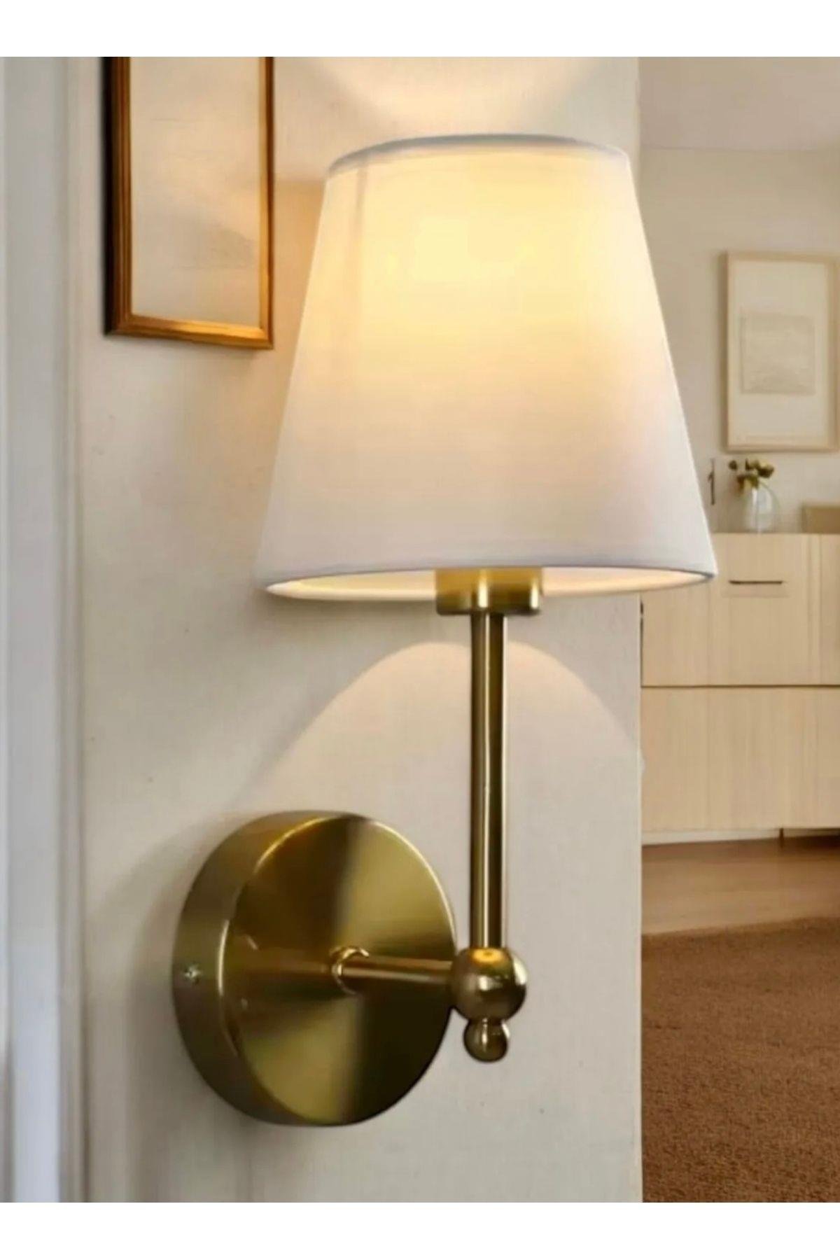 Modern Duvar Aplik Lampe Aplik Eskitme Gold Sarı E-27 Duy Elektrik İle Çalışır Krem Abajur