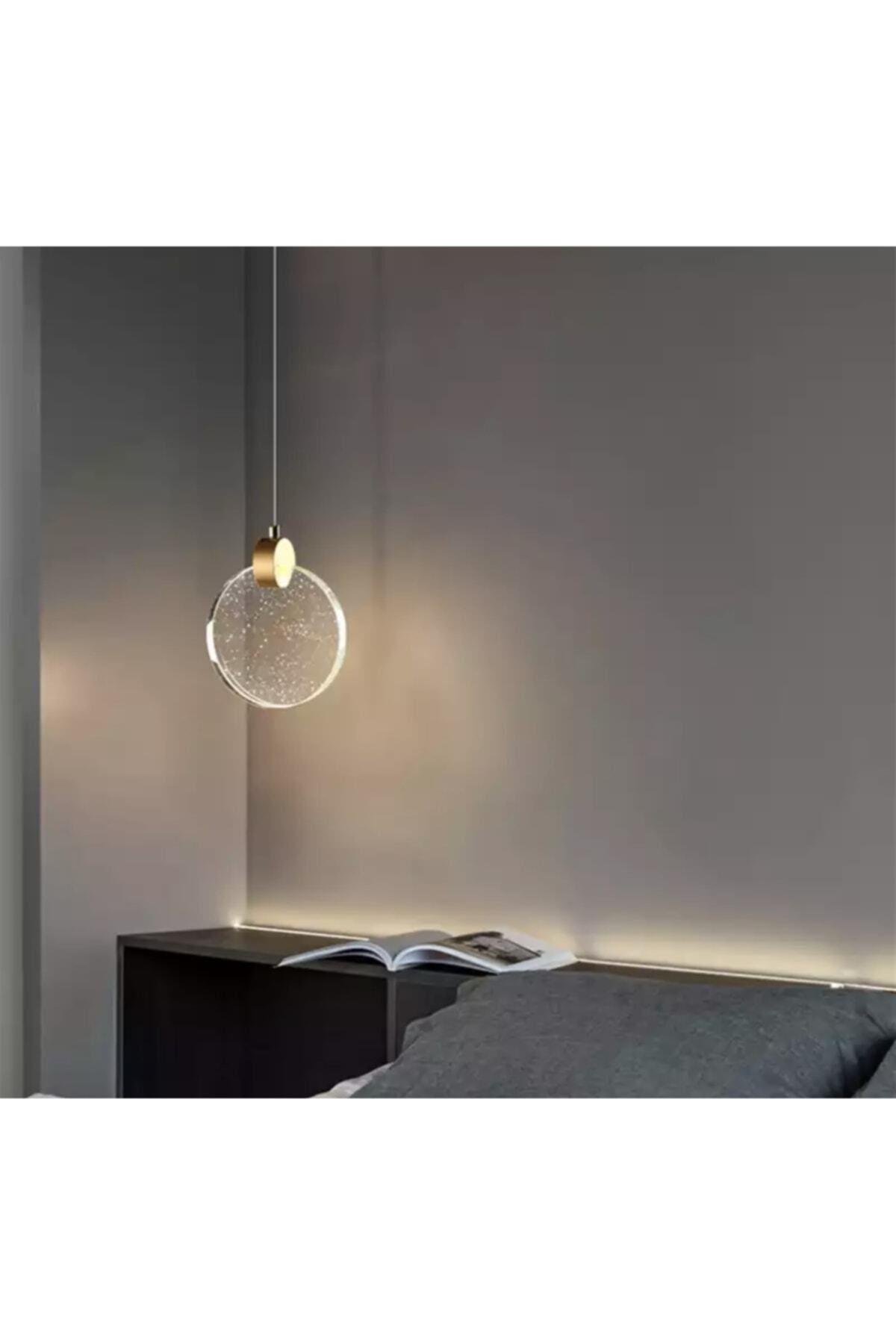 Modern Elegance Luxury Tekli Sarkıt Kristal Camlı Led Avize Gold Sarı Ledli Avize