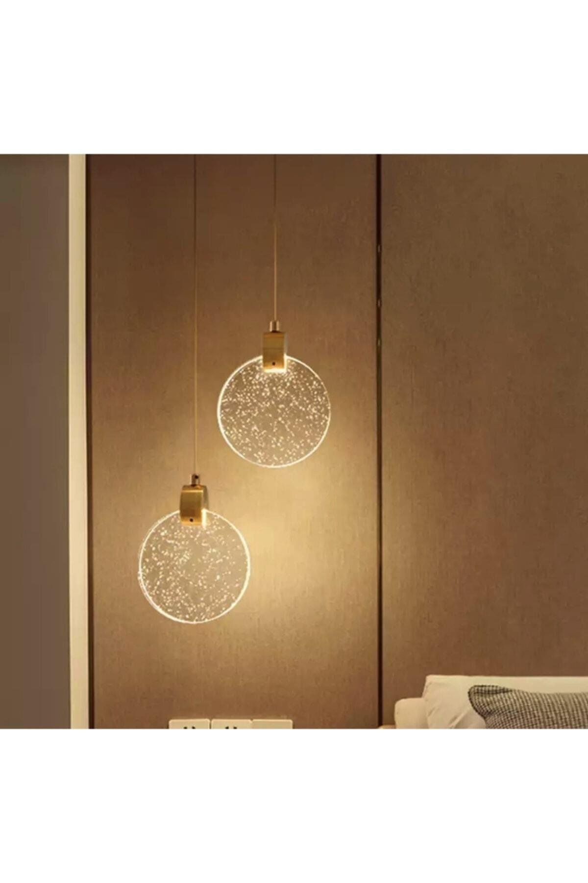 Modern Elegance Luxury Tekli Sarkıt Kristal Camlı Led Avize Gold Sarı Ledli Avize