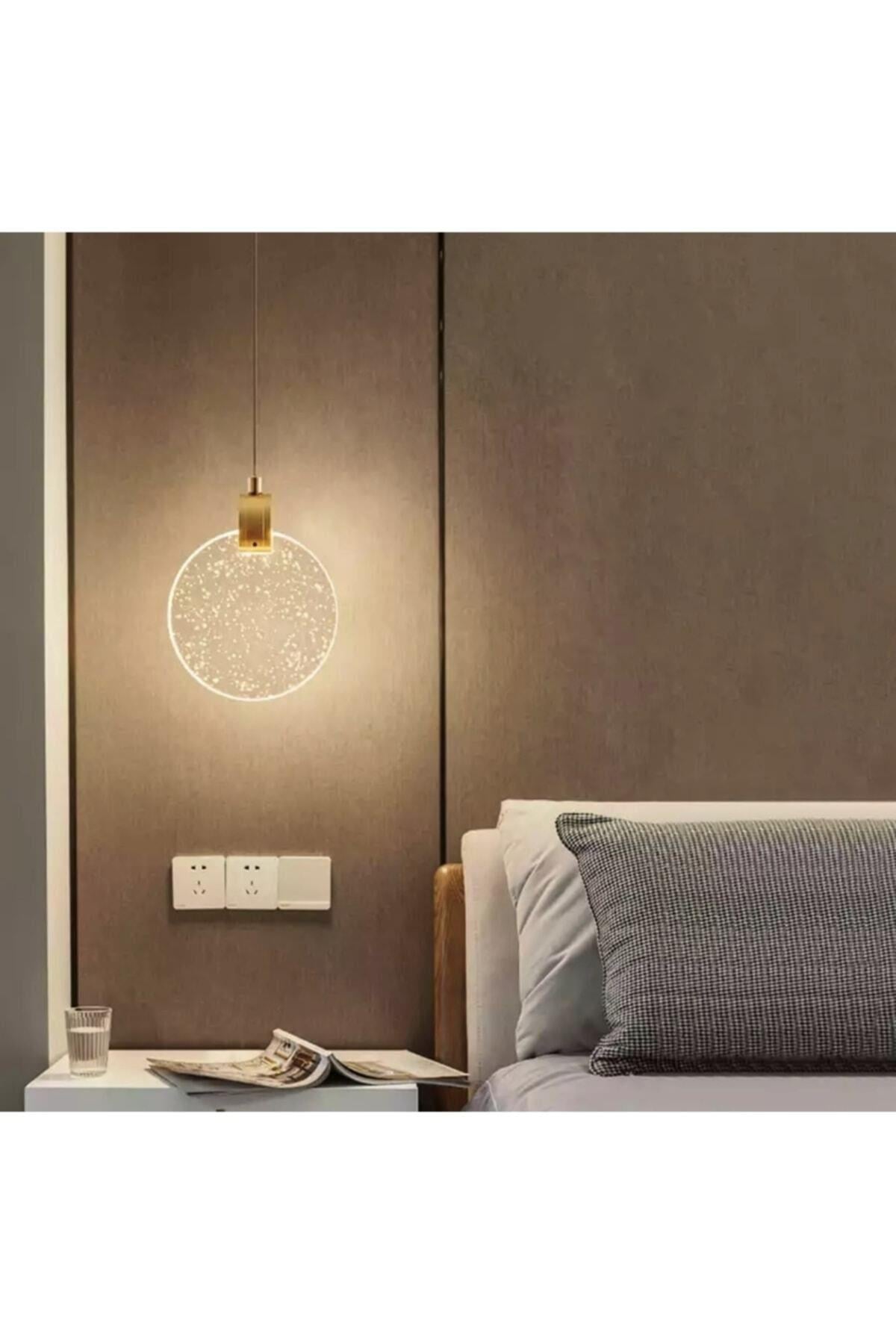 Modern Elegance Luxury Tekli Sarkıt Kristal Camlı Led Avize Gold Sarı Ledli Avize