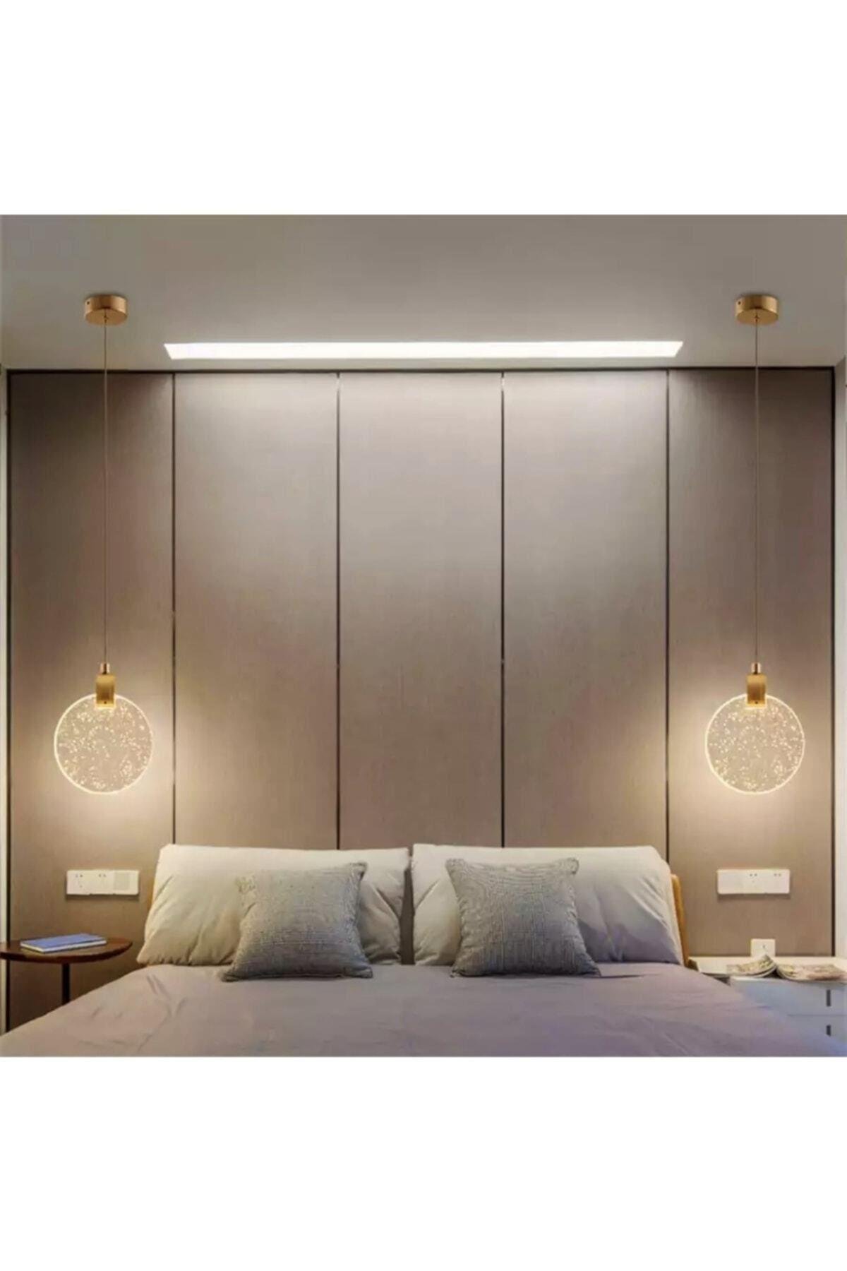 Modern Elegance Luxury Tekli Sarkıt Kristal Camlı Led Avize Gold Sarı Ledli Avize